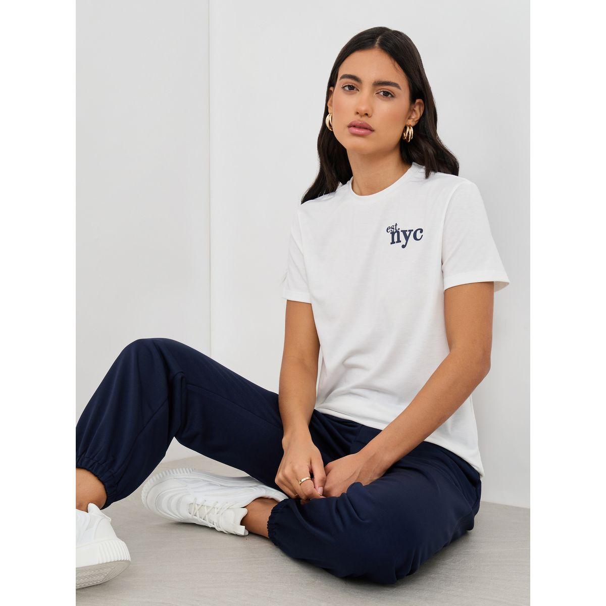 تيشيرت بطبعة كتابة وأكمام قصيرة-women-clothing-tshirts-image-1