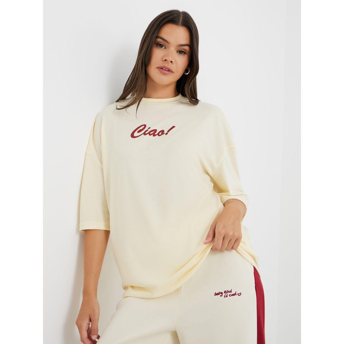 تيشيرت بطبعة كتابة وأكمام قصيرة-women-clothing-tshirts-image-1