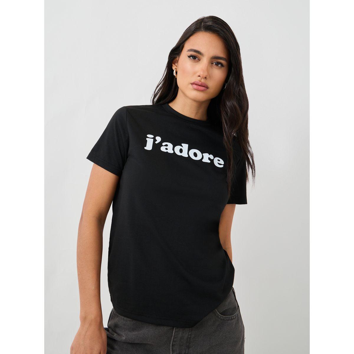 تيشيرت بطبعة كتابة وأكمام قصيرة-women-clothing-tshirts-image-1