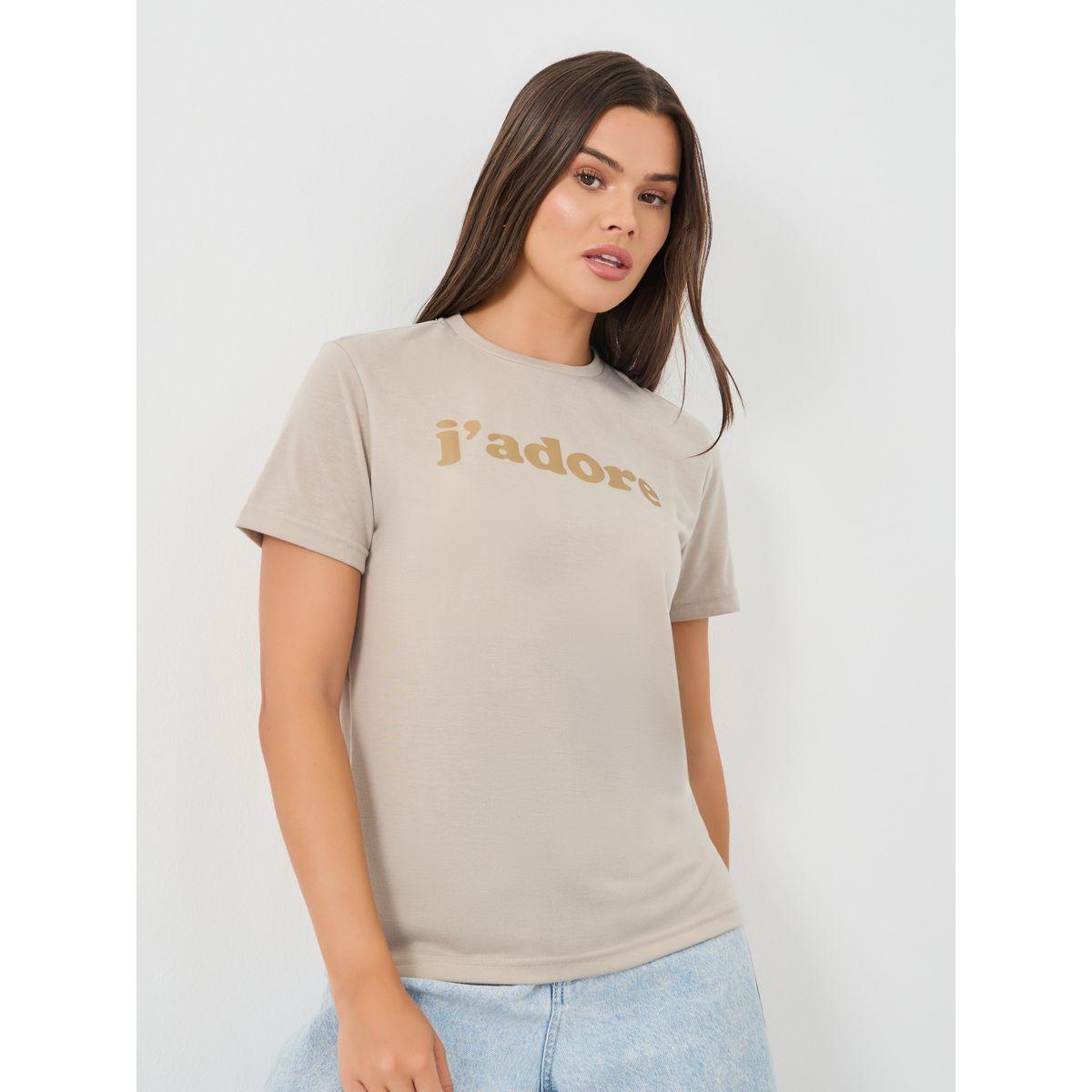 تيشيرت بطبعة كتابة وأكمام قصيرة-women-clothing-tshirts-image-1
