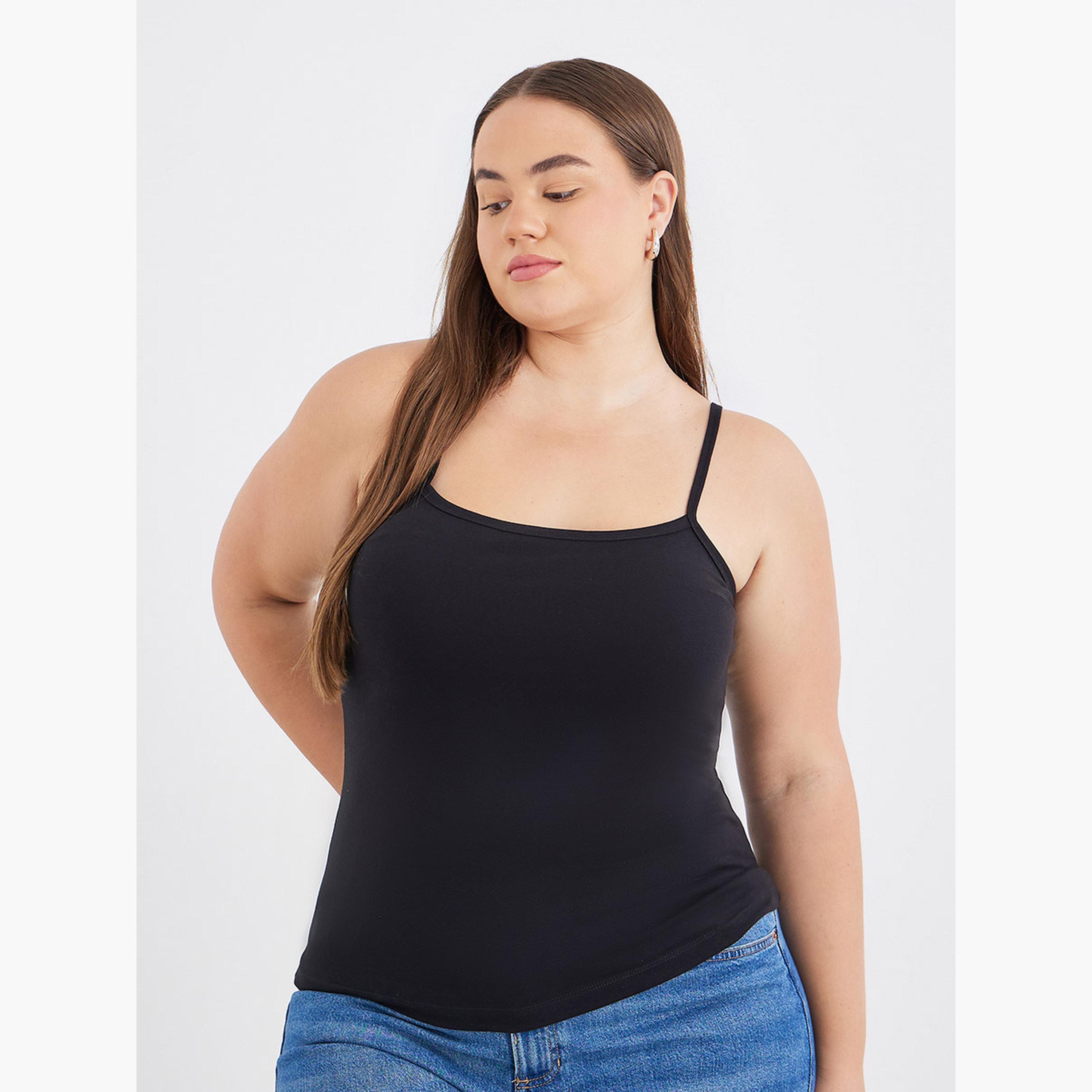 بلوزة تانك بمقاس كبير وحمالات كتف-women-clothing-shirtsandblouses-blouses-image-1