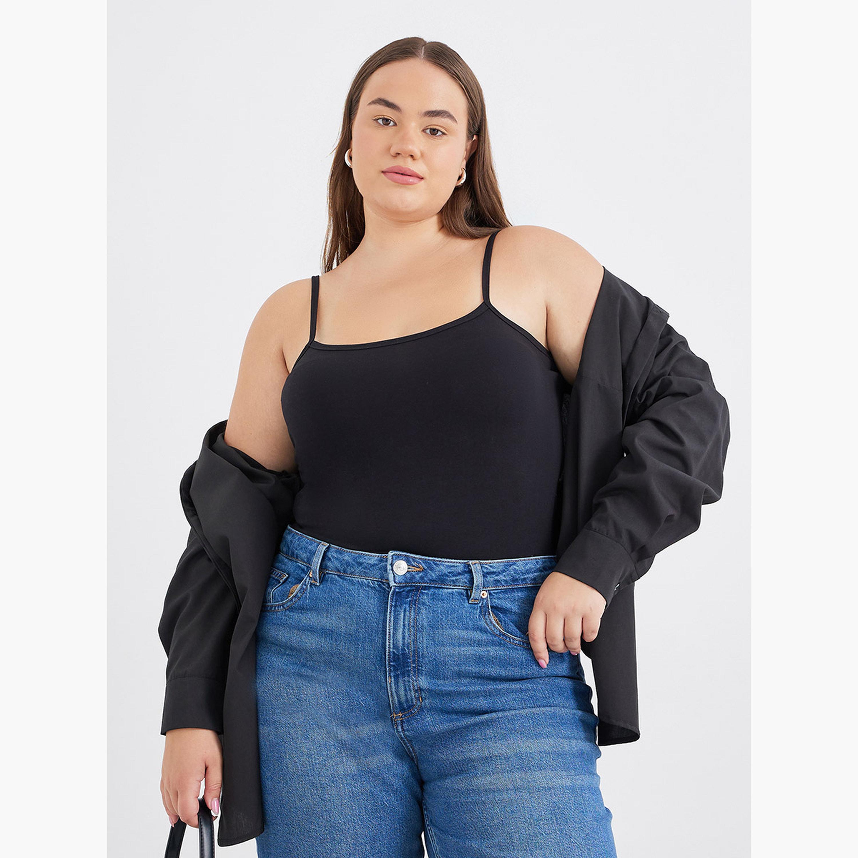 بلوزة تانك بمقاس كبير وحمالات كتف-women-clothing-shirtsandblouses-blouses-image-2