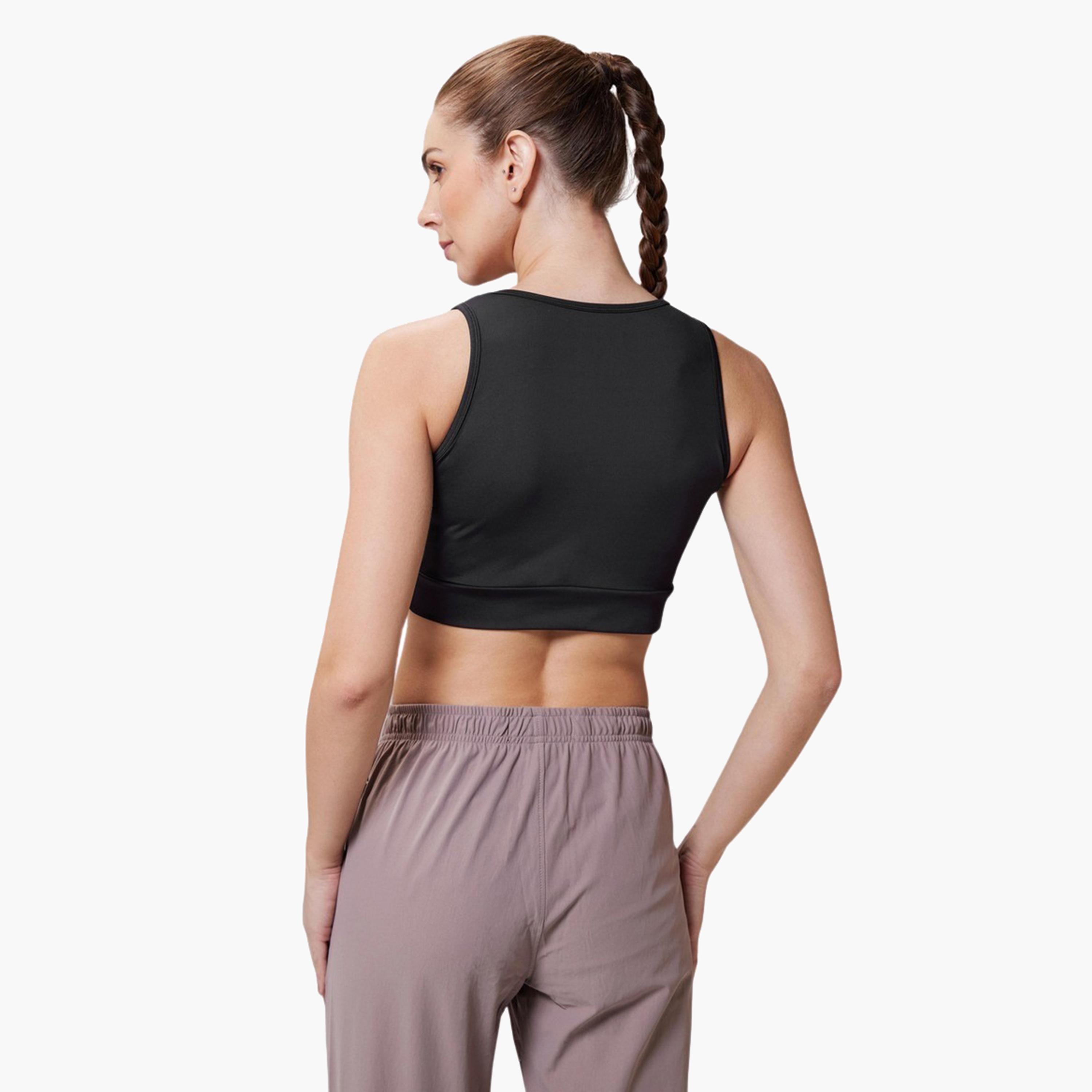تكنوسبورت × ستايلي - حمالة صدر رياضية مبطنة سادة مع تفاصيل الشعار-women-clothing-lingerie-bras-image-3