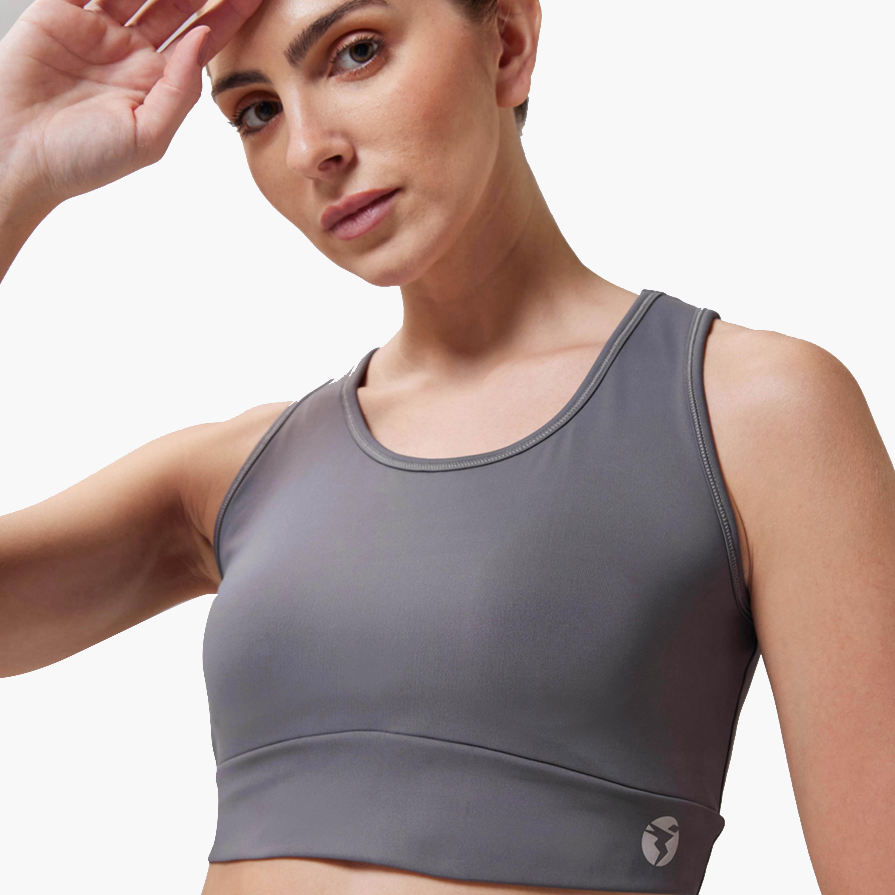 Technosport X Styli Grey Logo Detail Padded Non-Wired Sports Bra-women-clothing-lingerie-bras-image-1