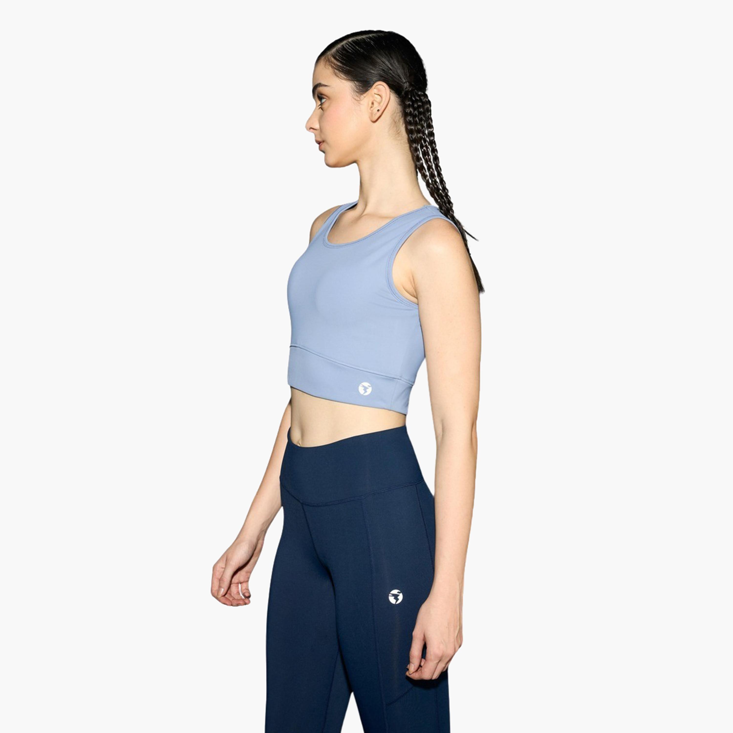 تكنوسبورت × ستايلي - حمالة صدر رياضية مبطنة سادة مع تفاصيل الشعار-women-clothing-lingerie-bras-image-2