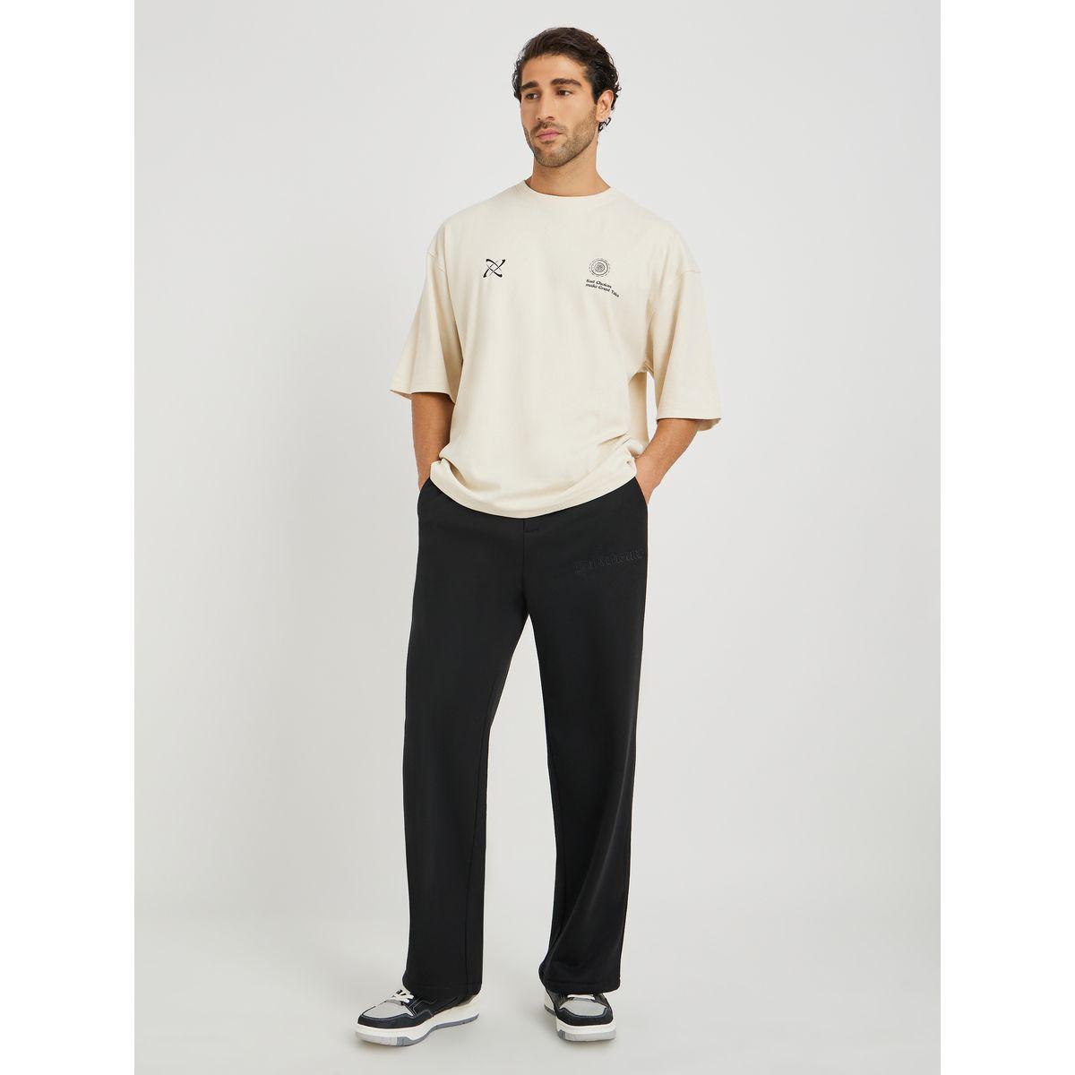 Styli Embossed Oversized Open Hem Joggers with Drawstring-men-clothing-bottoms-joggers-image-2