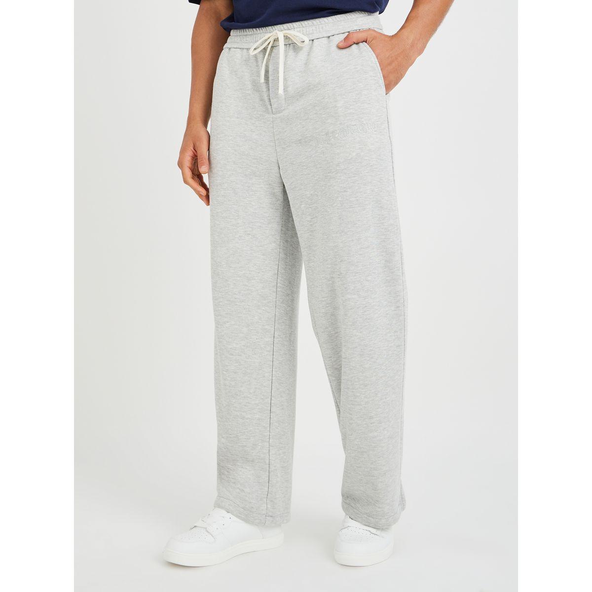 Styli Men Grey Solid Oversized Open Hem Joggers with Drawstring Waist-men-clothing-bottoms-joggers-image-1