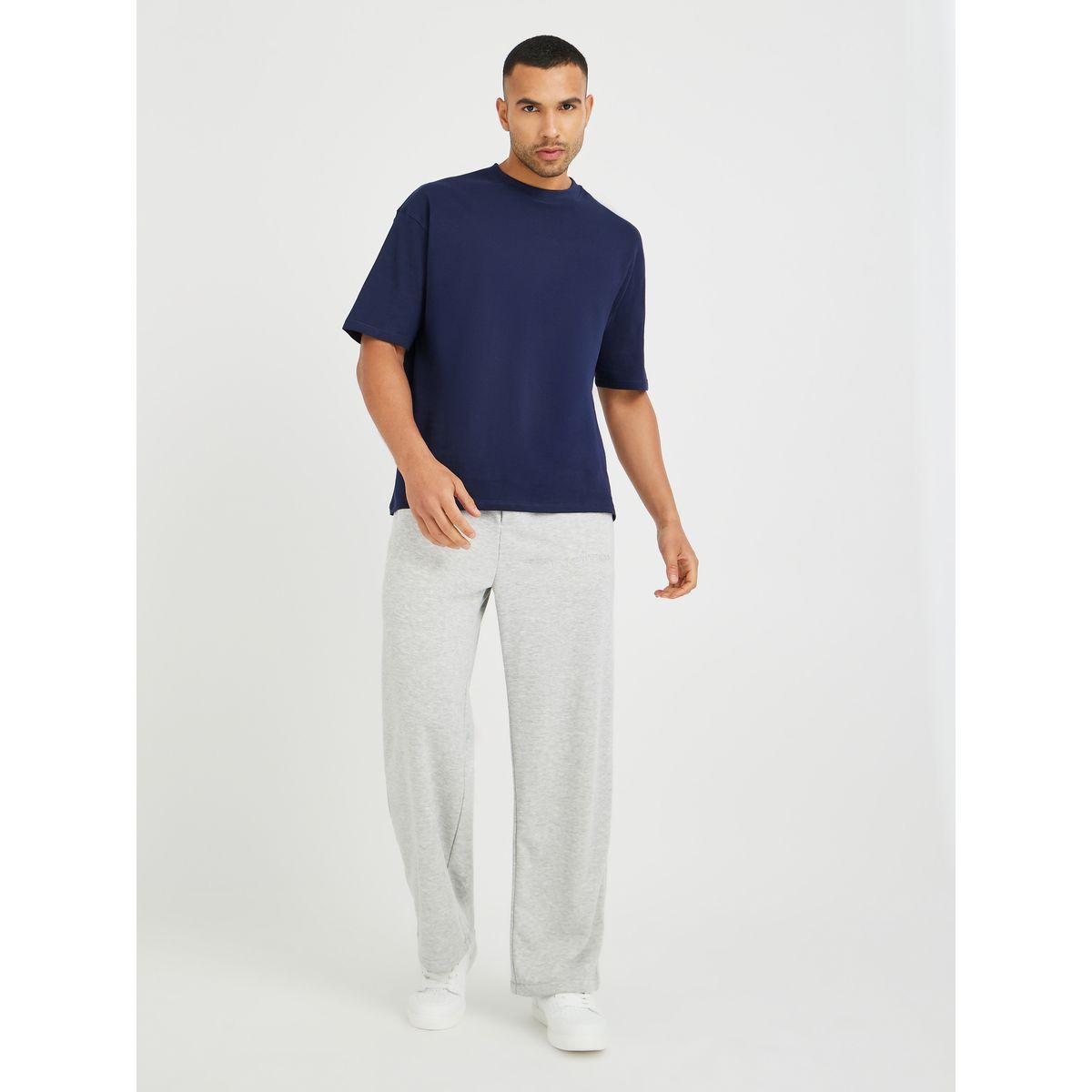 Styli Men Grey Solid Oversized Open Hem Joggers with Drawstring Waist-men-clothing-bottoms-joggers-image-2