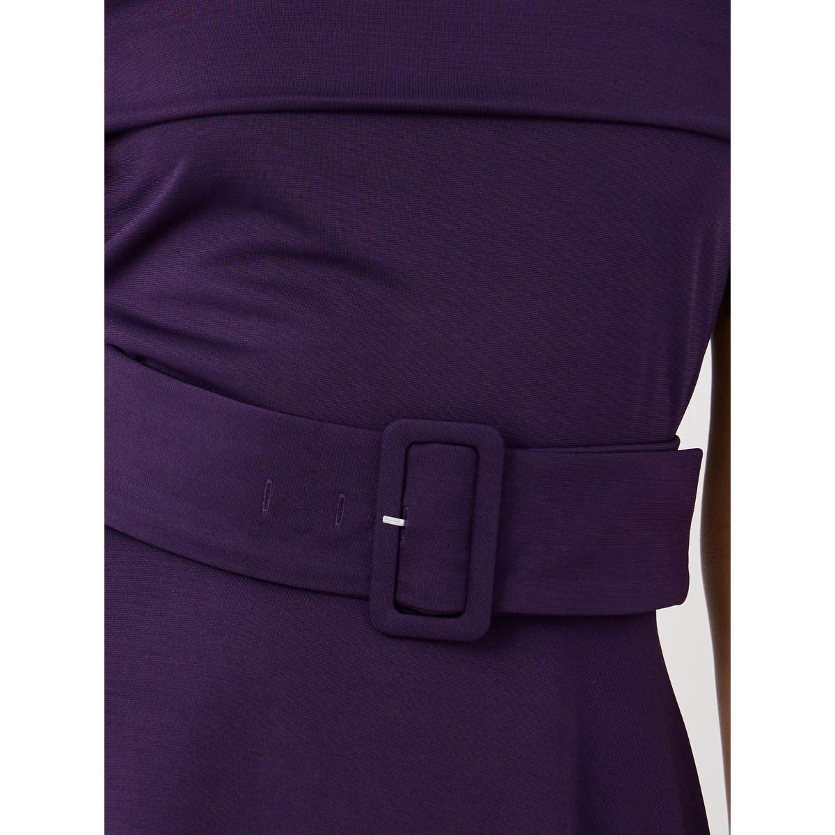 Styli Plain Off Shoulder A-Line Midi Dress with Fabric Belt-women-clothing-dresses-image-4
