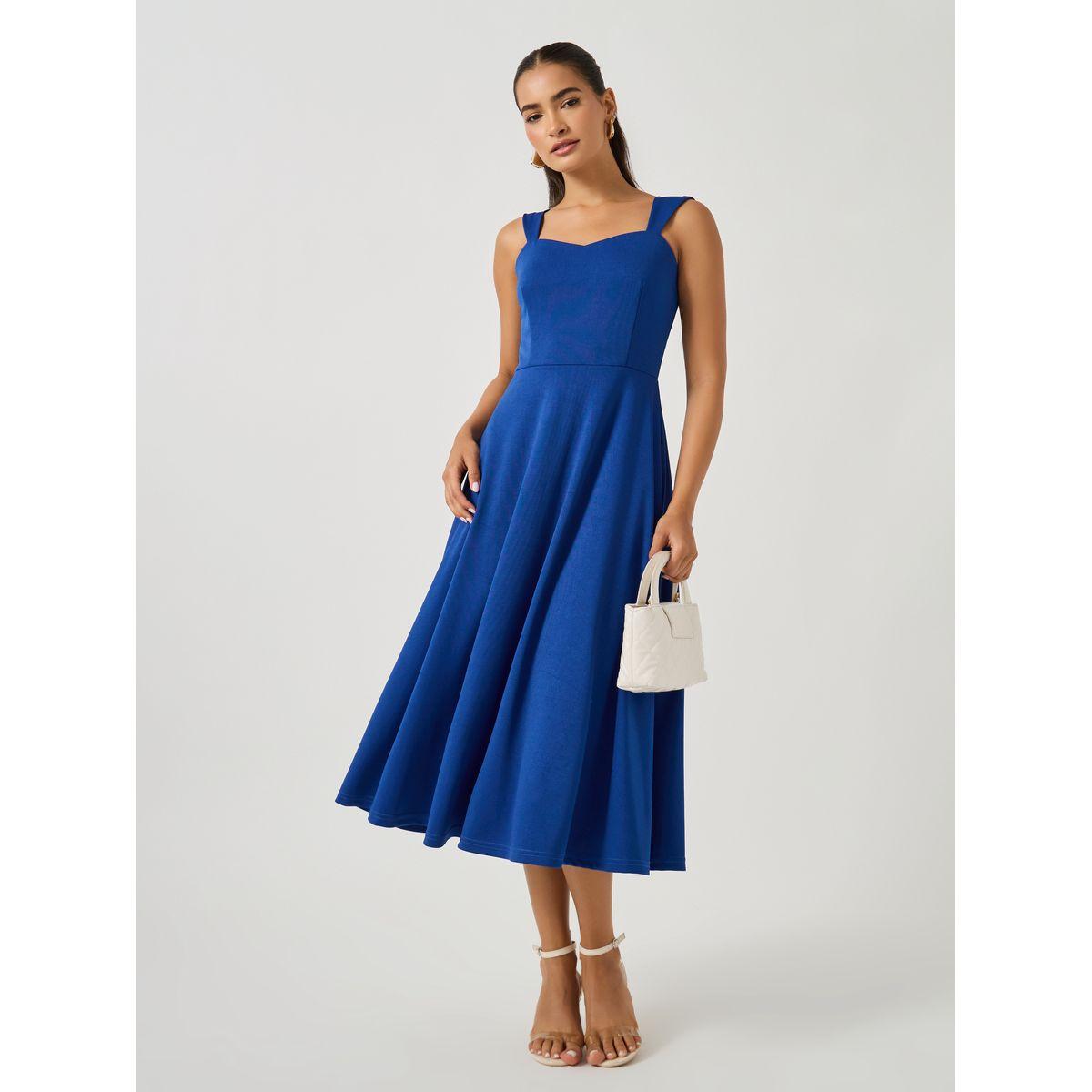 فستان ميدي سادة بياقة قلب وأربطة كتف-women-clothing-dresses-image-1