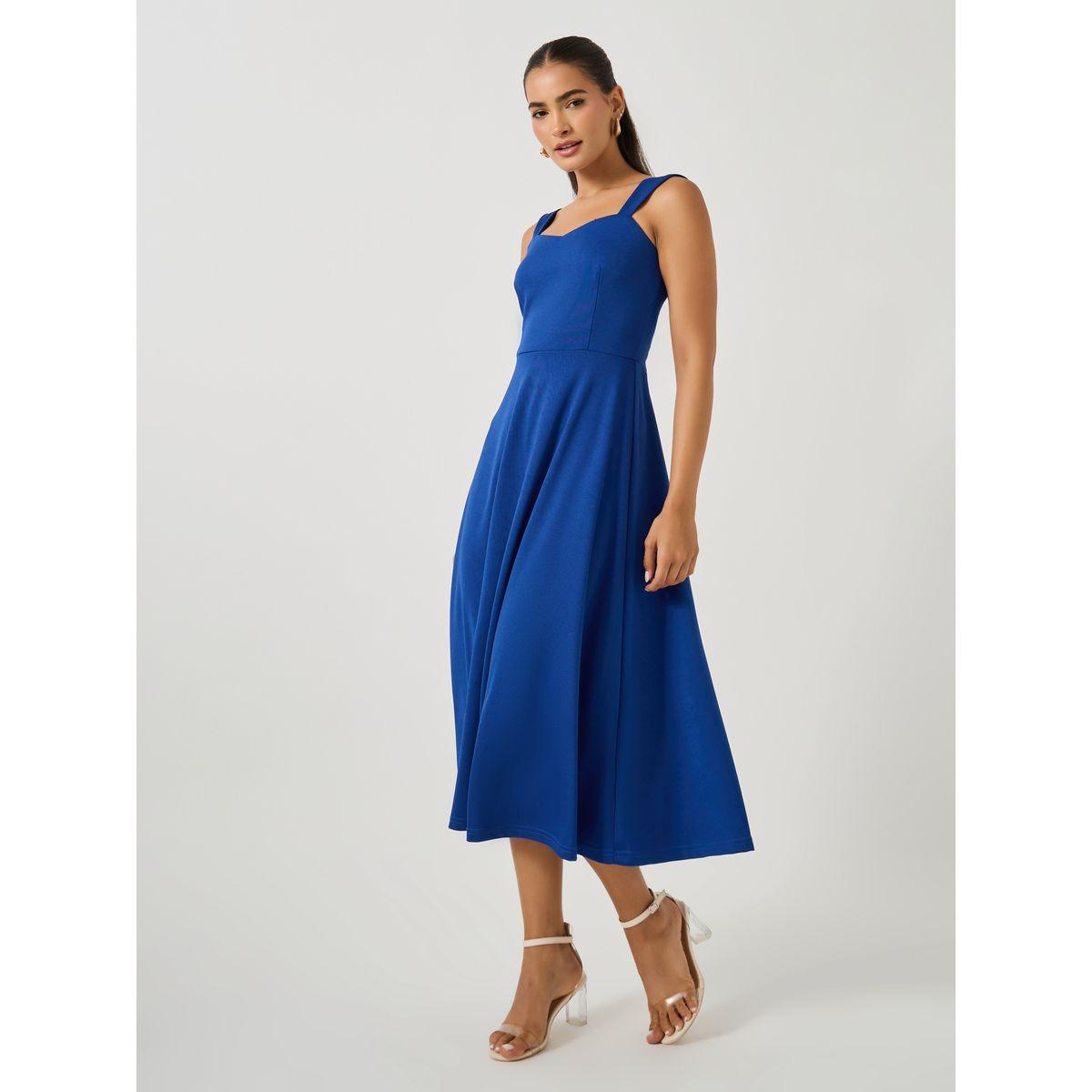 فستان ميدي سادة بياقة قلب وأربطة كتف-women-clothing-dresses-image-2