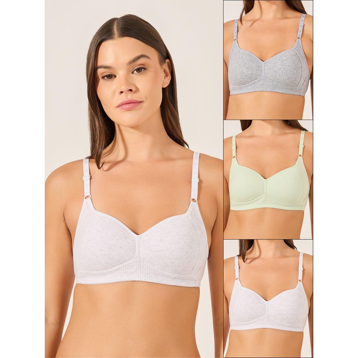 Styli Pack of 3 - Cotton Comfort Rib Non Wired Padded T-shirt Bra-women-clothing-lingerie-bras-image-1