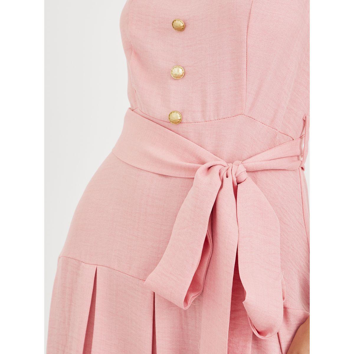 فستان ميدي سادة بدون أكمام مع تفاصيل كسرات-women-clothing-dresses-image-3