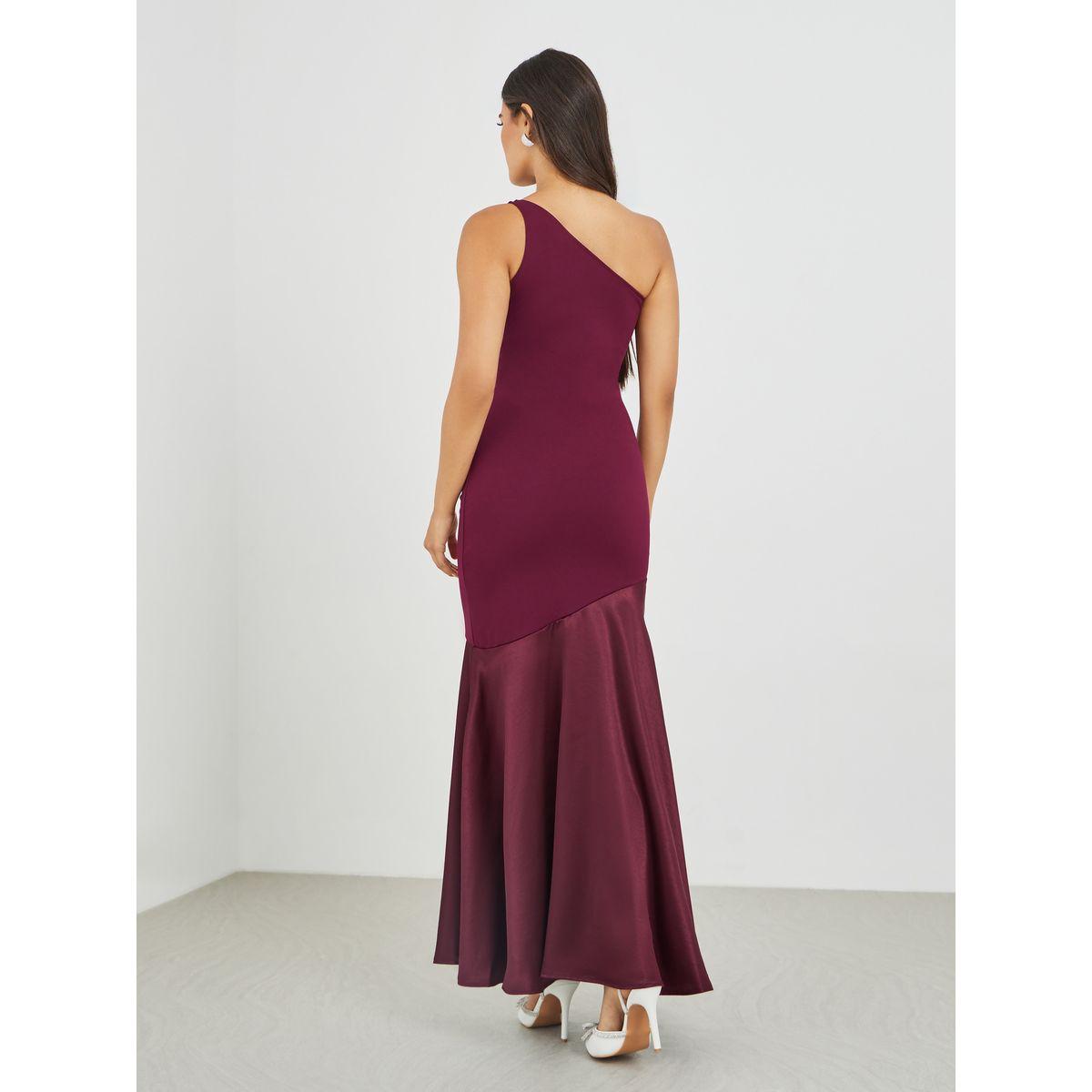 فستان طويل سادة بكتف واحد وحافة ميرميد-women-clothing-dresses-image-5