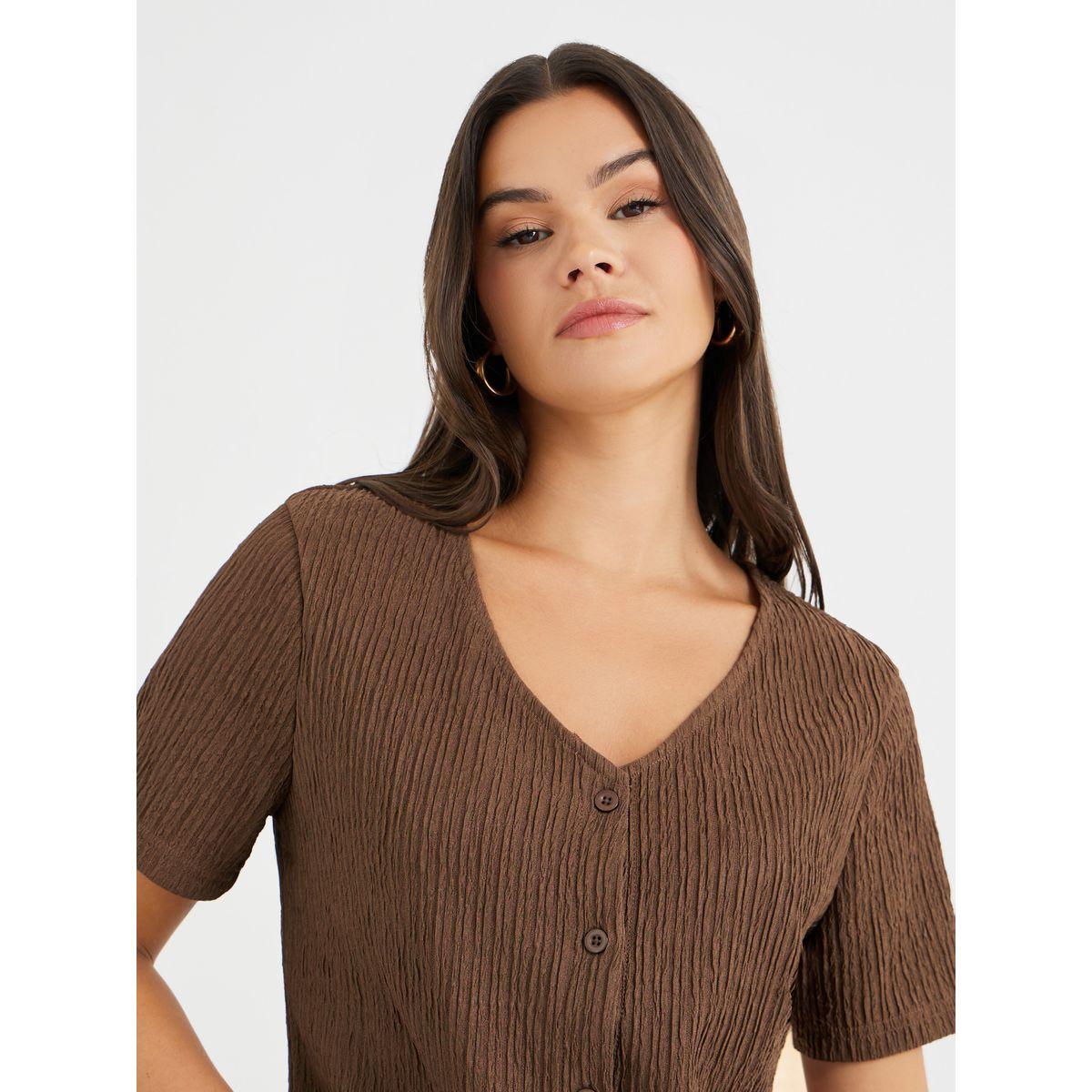 Styli Textured V-Neck Front Button Blouse-women-clothing-shirtsandblouses-blouses-image-3