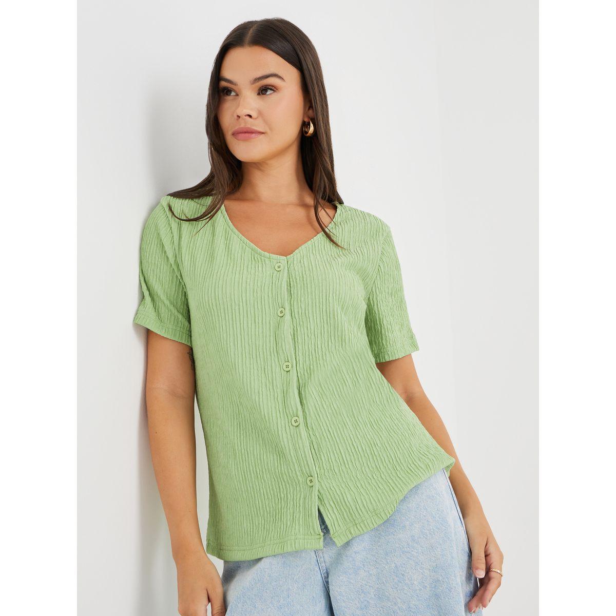 Styli Textured V-Neck Front Button Blouse-women-clothing-shirtsandblouses-blouses-image-1