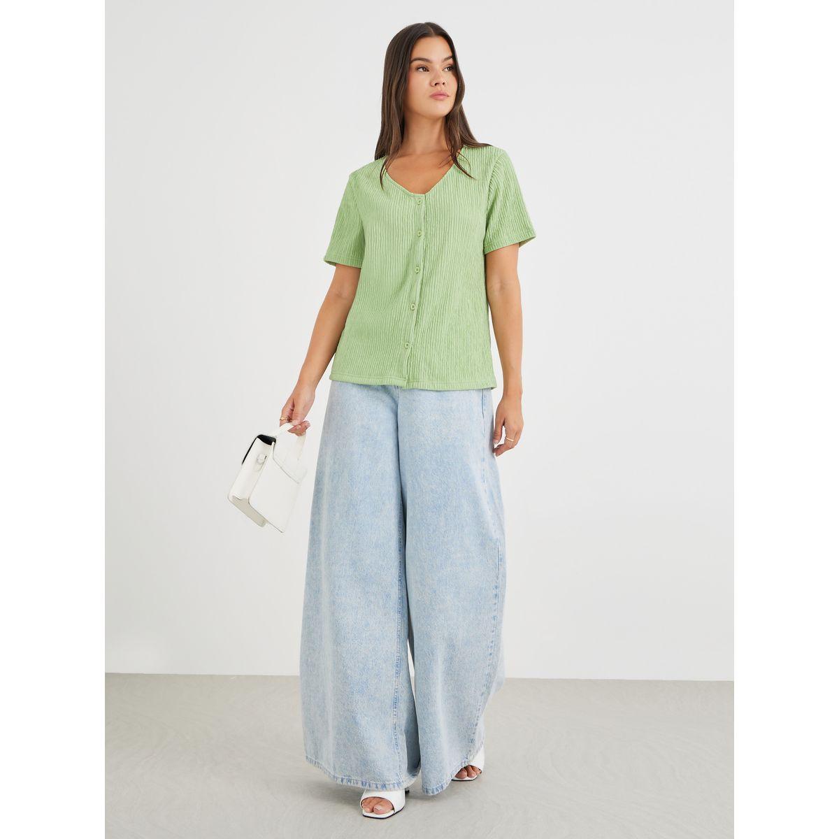 Styli Textured V-Neck Front Button Blouse-women-clothing-shirtsandblouses-blouses-image-2