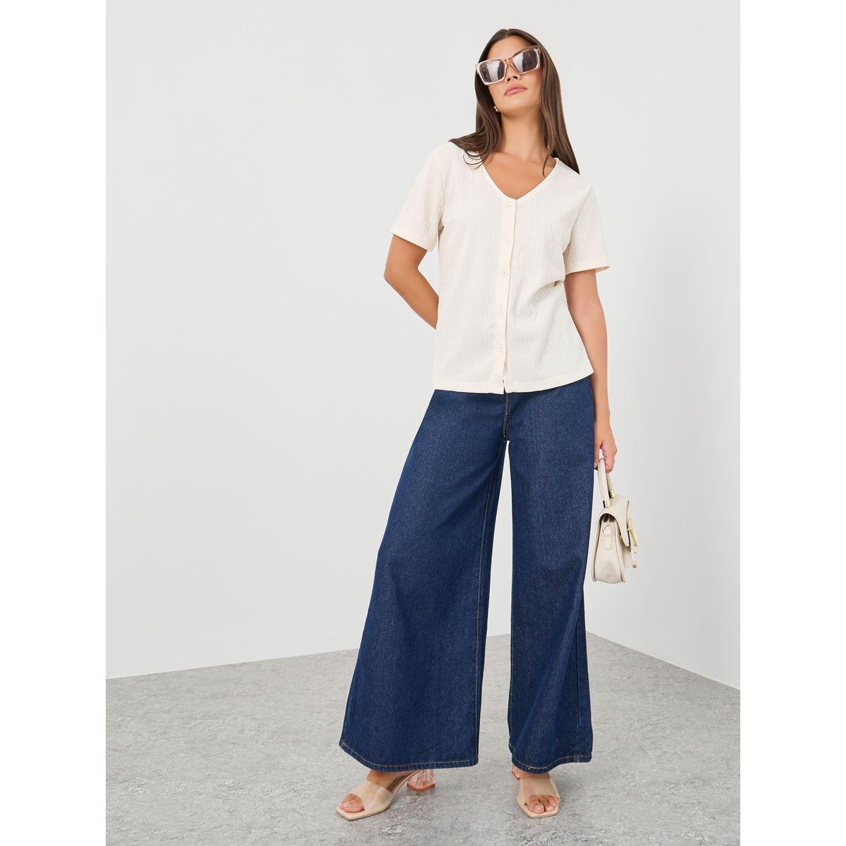 Styli Textured V-Neck Front Button Blouse-women-clothing-shirtsandblouses-blouses-image-2