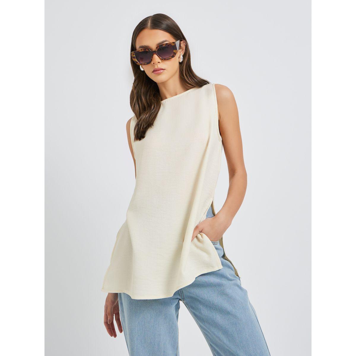 بلوزة طويلة بلا أكمام مع شق جانبي-women-clothing-shirtsandblouses-blouses-image-1