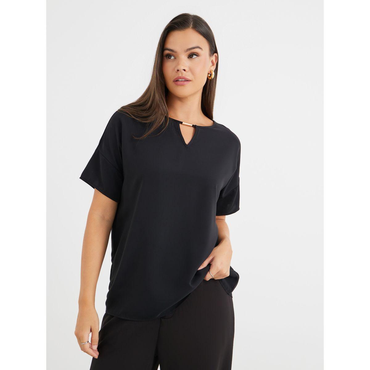 بلوزة بأكمام قصيرة مع ياقة بشق-women-clothing-shirtsandblouses-blouses-image-3