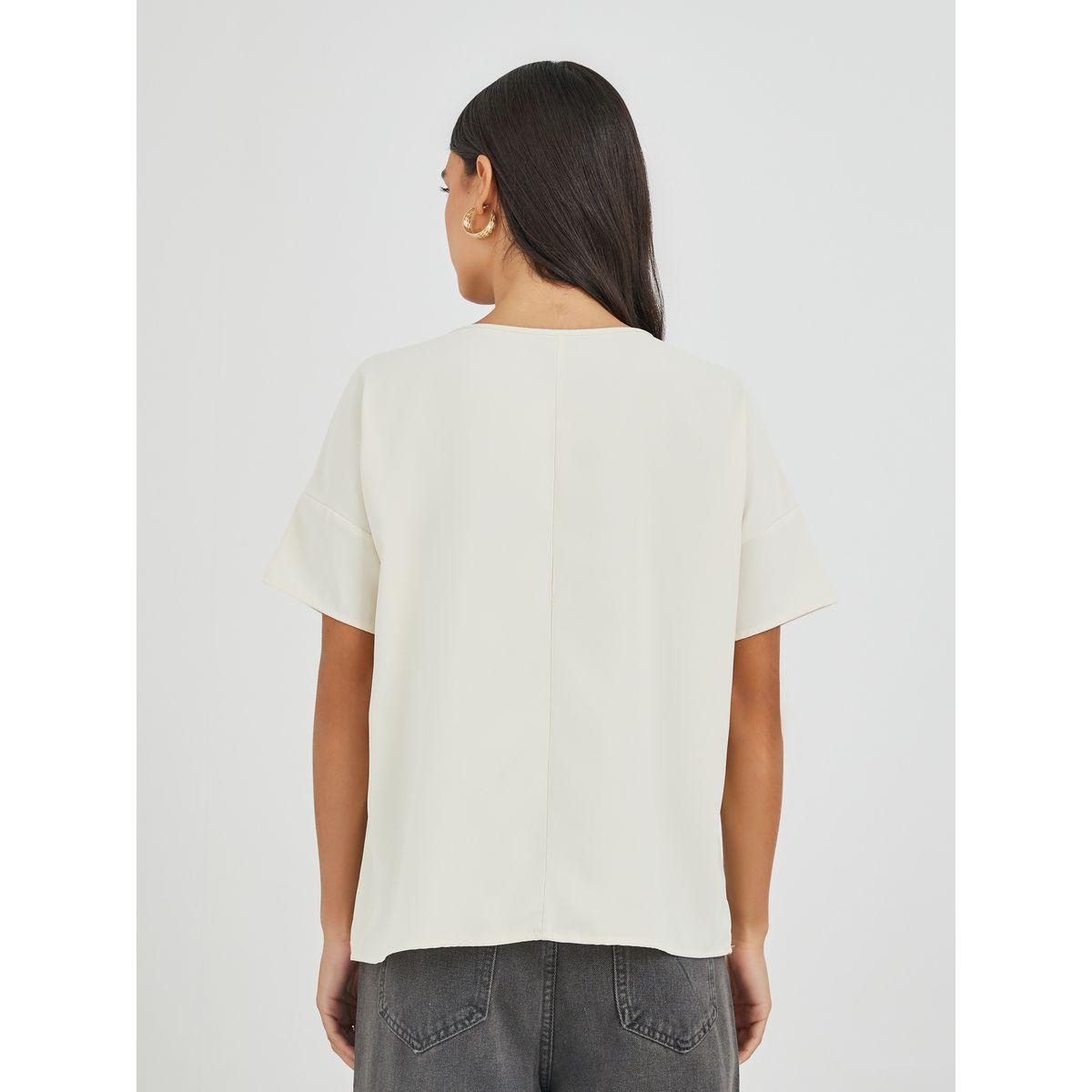 Styli Solid Keyhole Neck Short Sleeve Blouse-women-clothing-shirtsandblouses-blouses-image-5