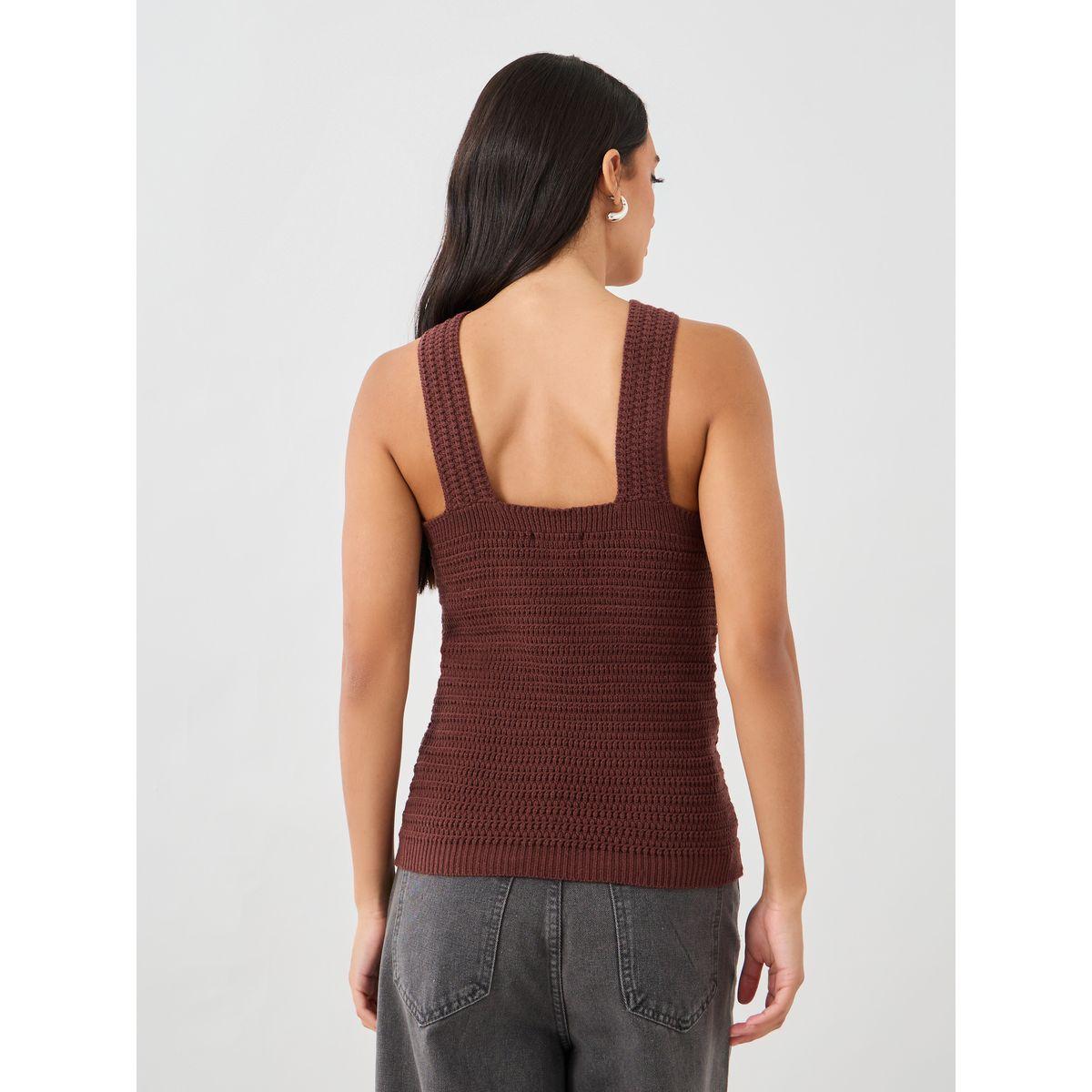 Styli Crochet Knit Cross Neckline Sleeveless Top-women-clothing-tshirts-image-6