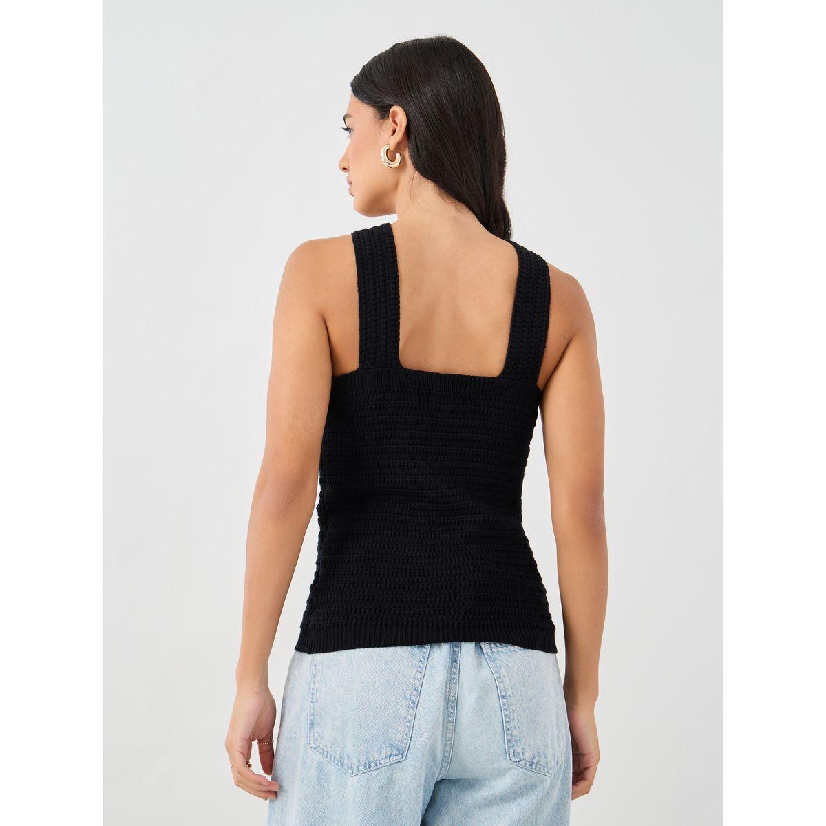 بلوزة بلا أكمام محبوكة بكروشيه وياقة بنمط كروس-women-clothing-tshirts-image-5