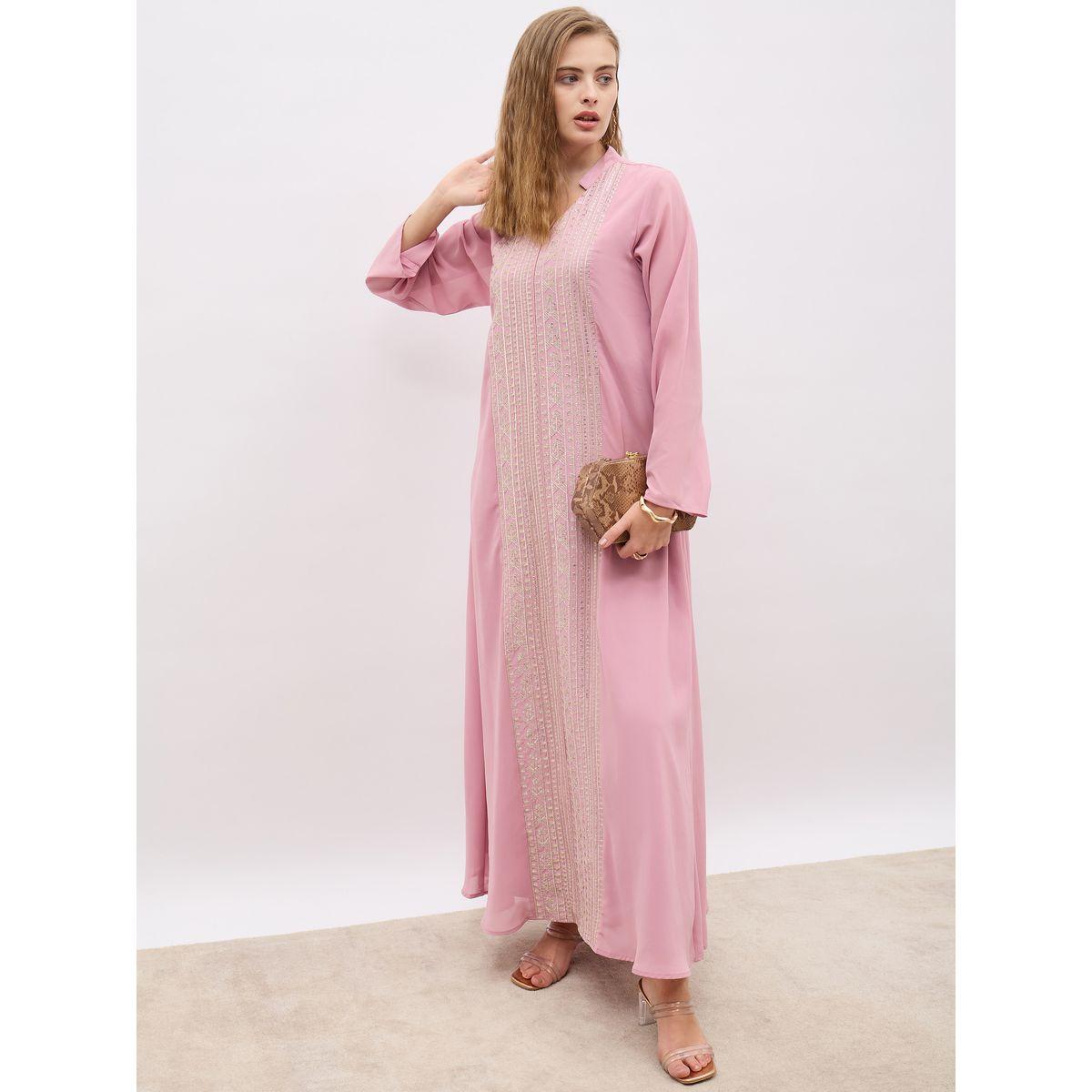 Styli Sequin Embroidered Panelled Jalabiya with Collar-women-arabicclothing-jalabiyas-image-1