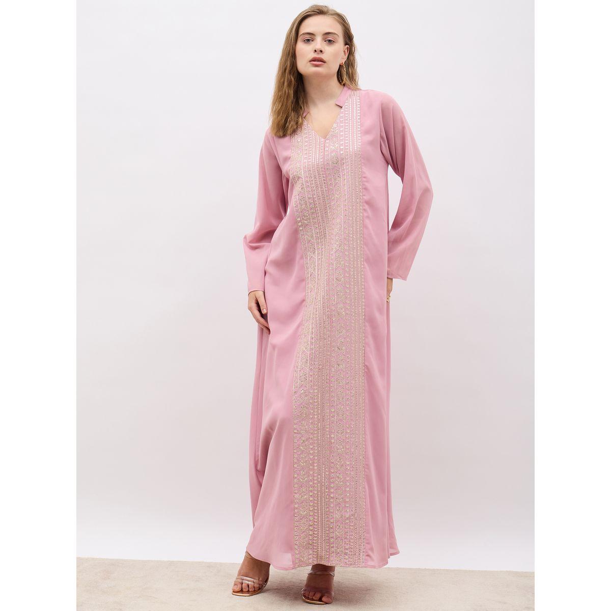 Styli Sequin Embroidered Panelled Jalabiya with Collar-women-arabicclothing-jalabiyas-image-2