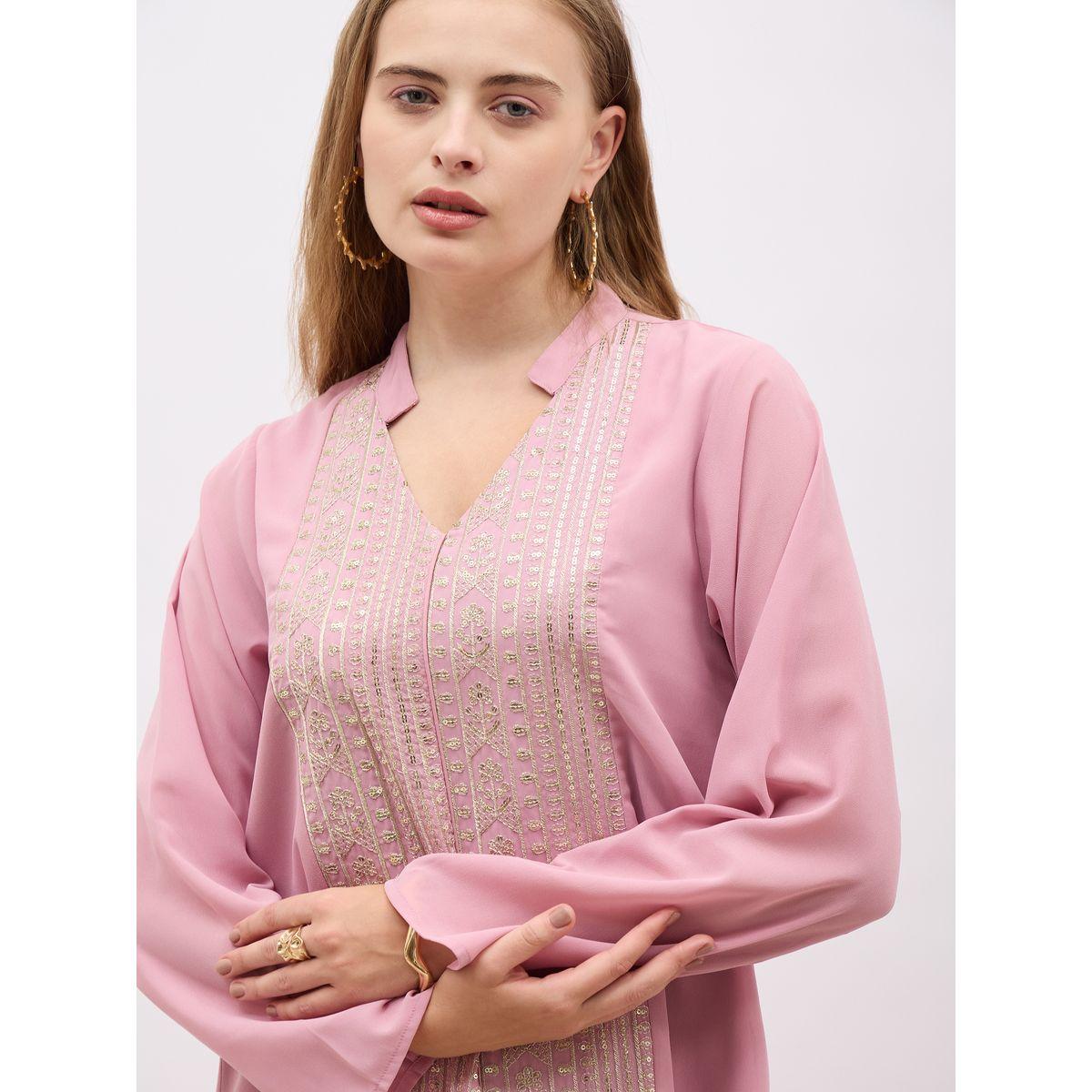 Styli Sequin Embroidered Panelled Jalabiya with Collar-women-arabicclothing-jalabiyas-image-4