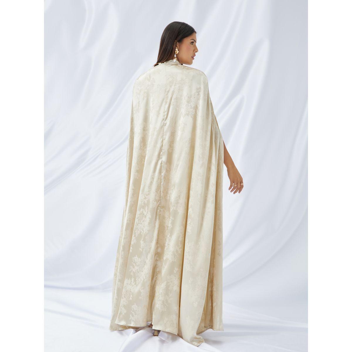 Styli Stand Collar Satin Inner Dress with Jacquard Cape Abaya Set-women-arabicclothing-abayas-image-6