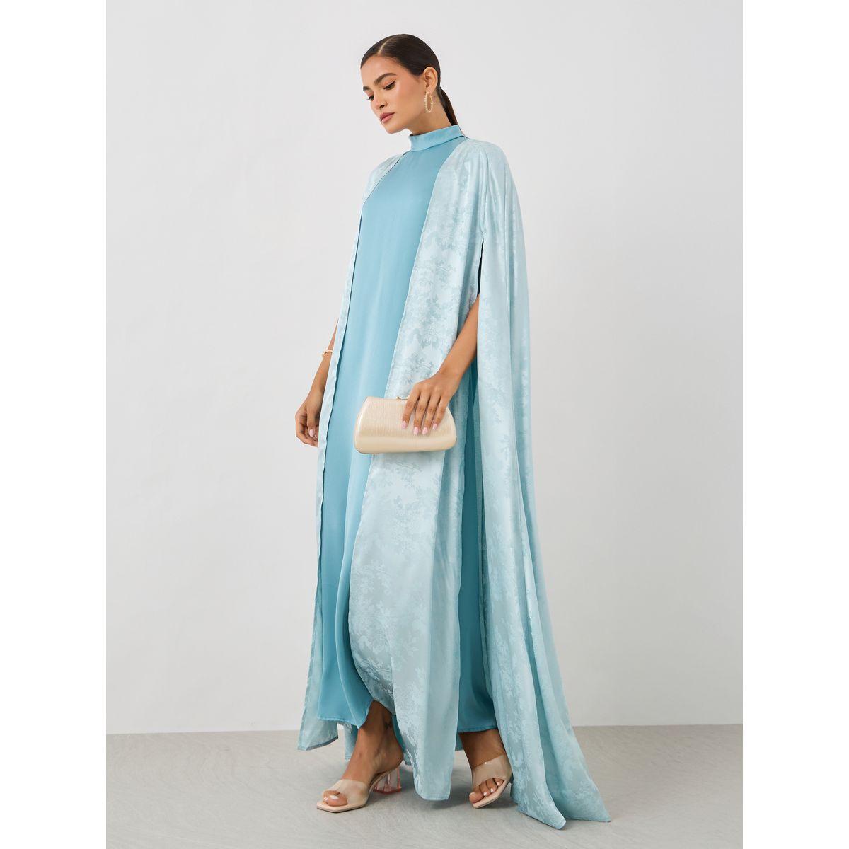 أميرة x ستايلي طقم منسق من فستان ستان وعباية بنمط كيب-women-arabicclothing-abayas-image-1