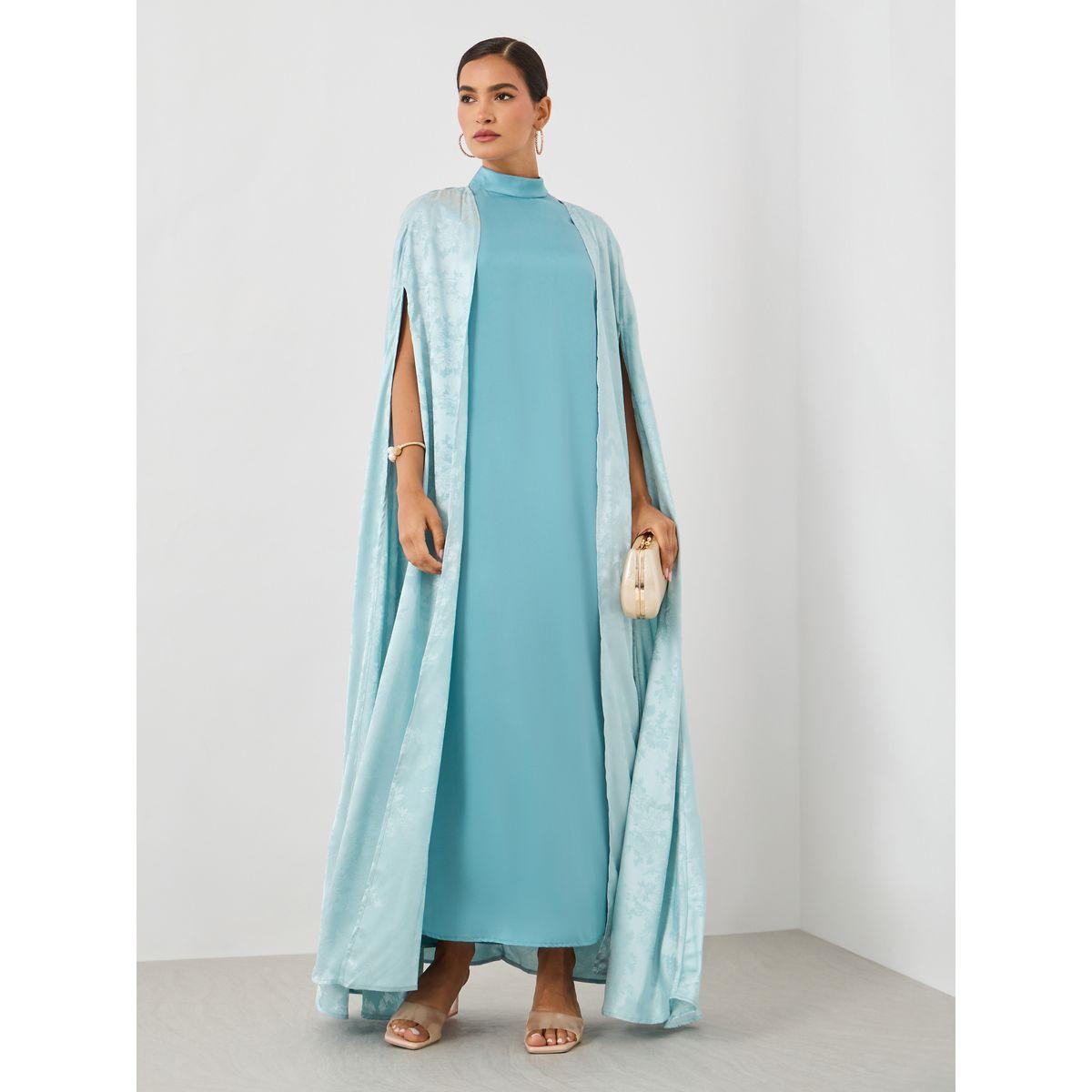 أميرة x ستايلي طقم منسق من فستان ستان وعباية بنمط كيب-women-arabicclothing-abayas-image-2