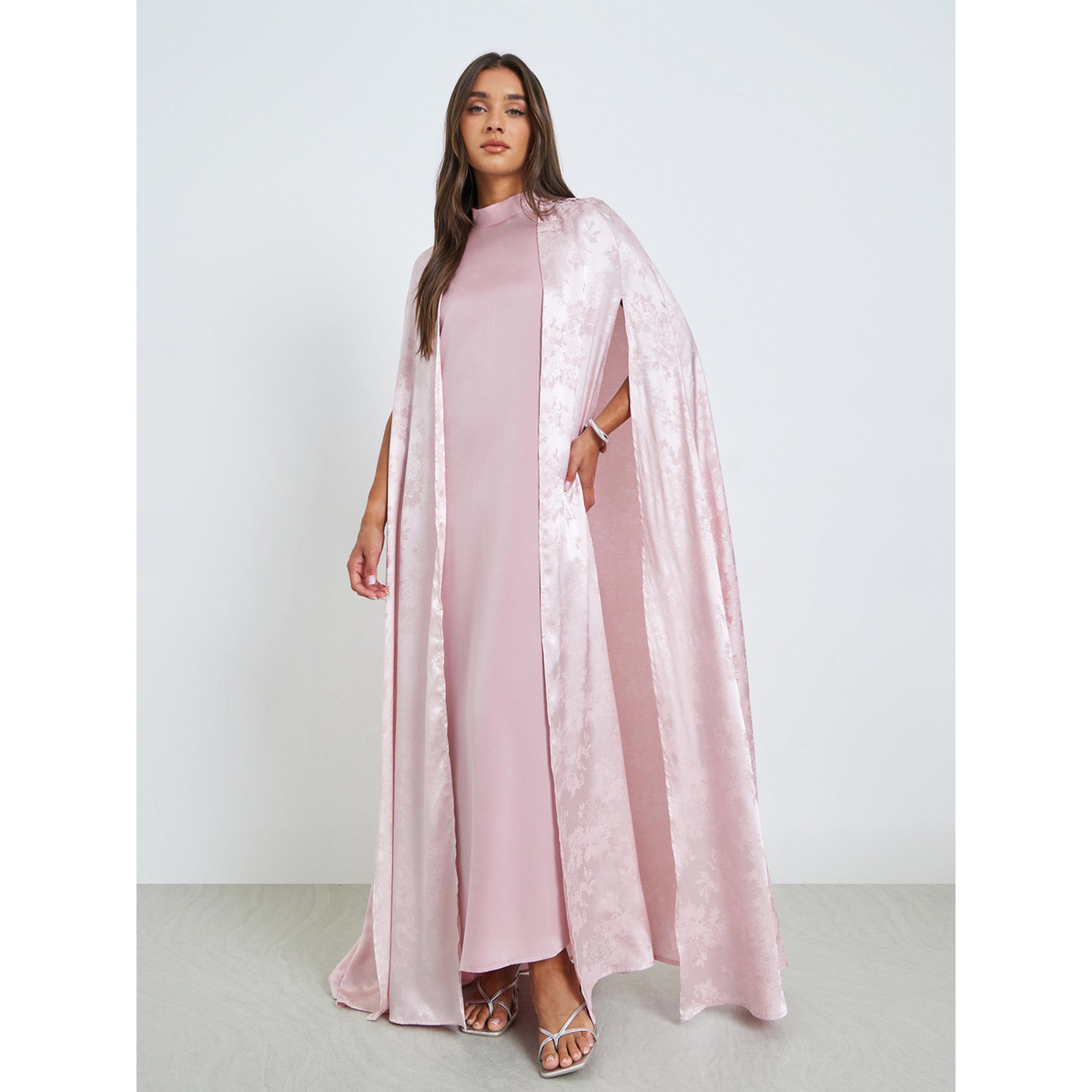 Amirah X Styli Pink Jacquard Abaya with Satin Inner Dress Set-women-arabicclothing-sets-image-1