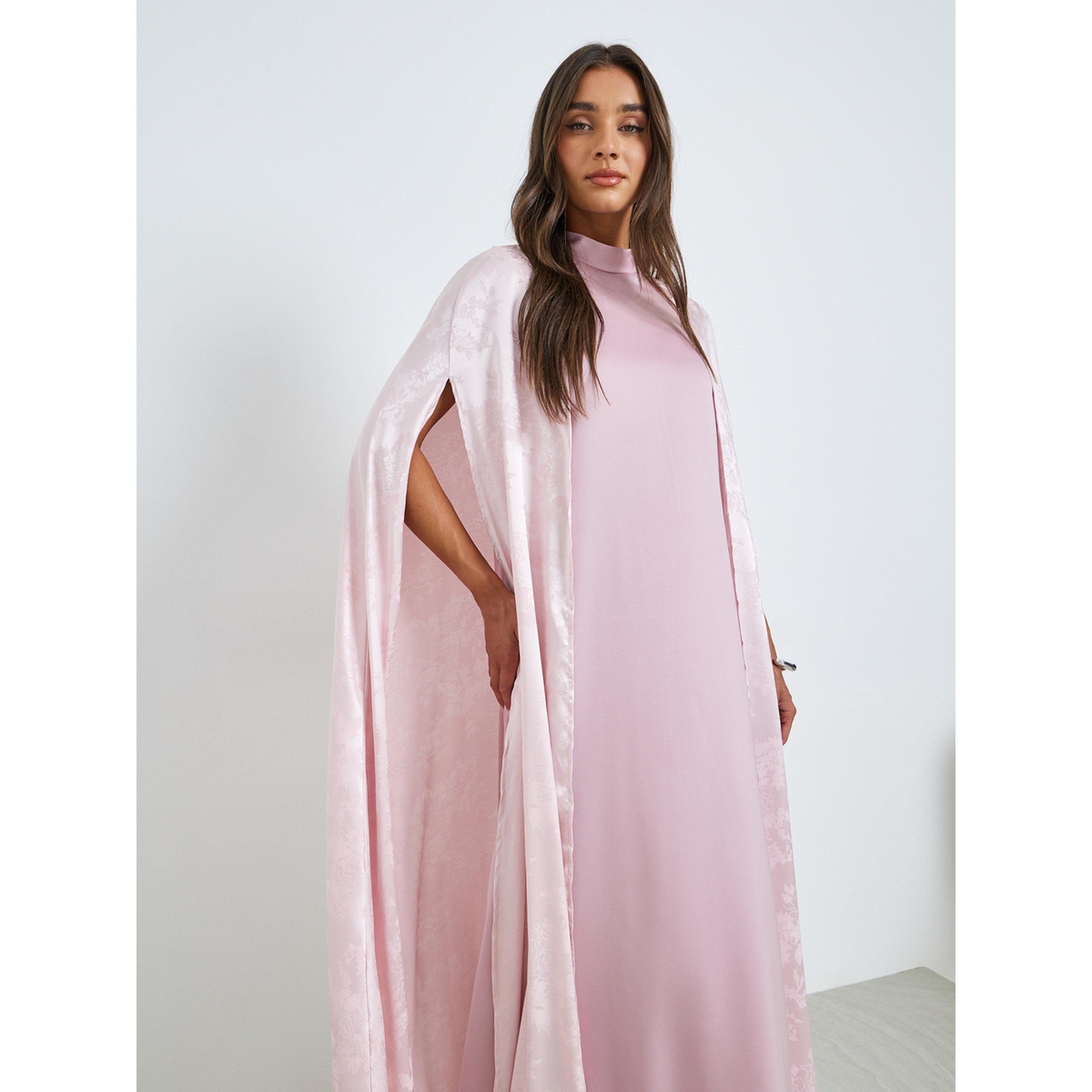 Amirah X Styli Pink Jacquard Abaya with Satin Inner Dress Set-women-arabicclothing-sets-image-2