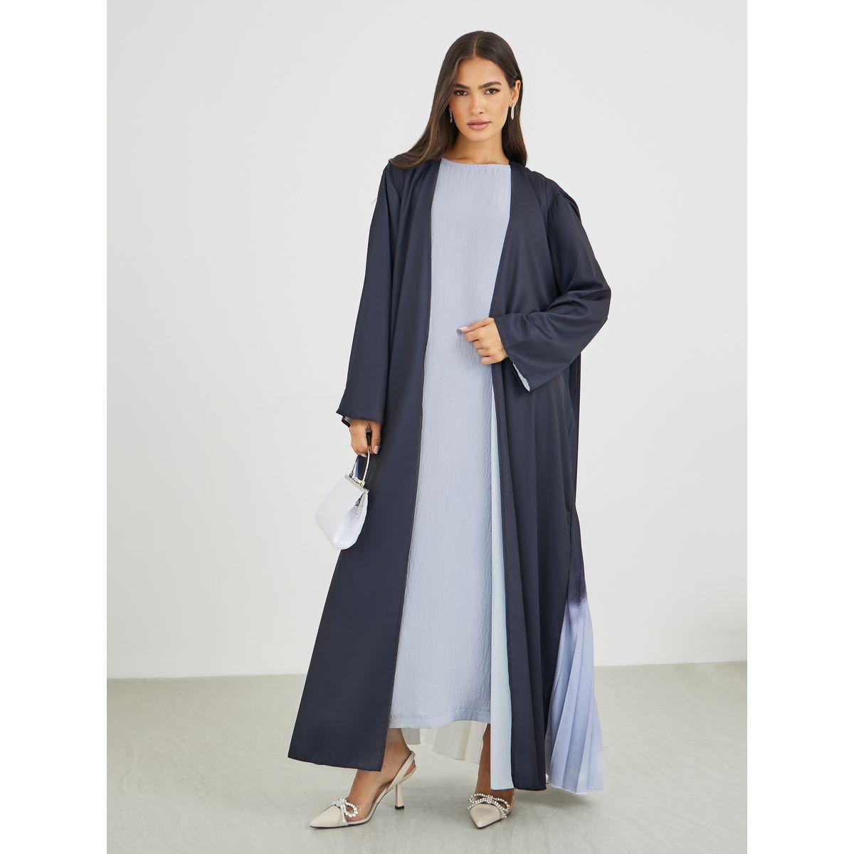 Styli Women Ombre Pleated Back Open Front Abaya-women-arabicclothing-abayas-image-1