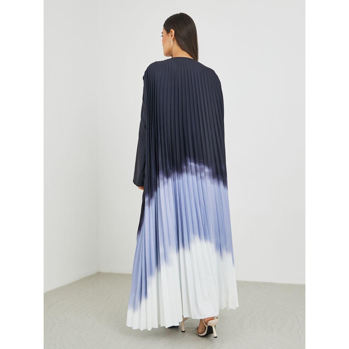 Styli Women Ombre Pleated Back Open Front Abaya-women-arabicclothing-abayas-image-5
