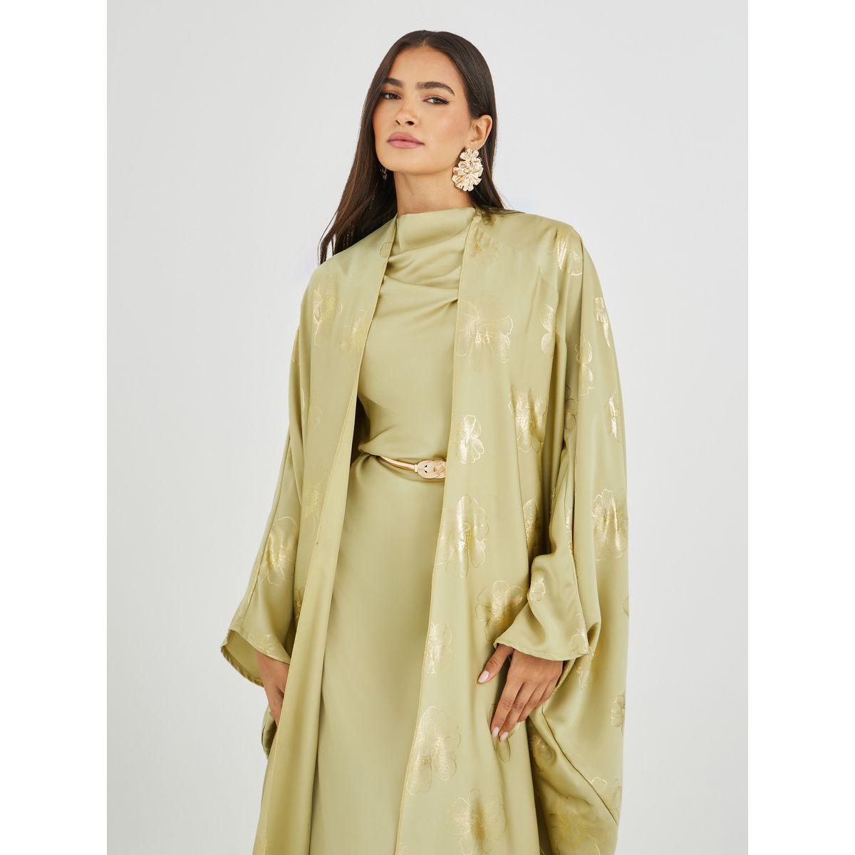 عباية ساتان بنمط كيب وفستان طويل مع حزام-women-arabicclothing-abayas-image-3
