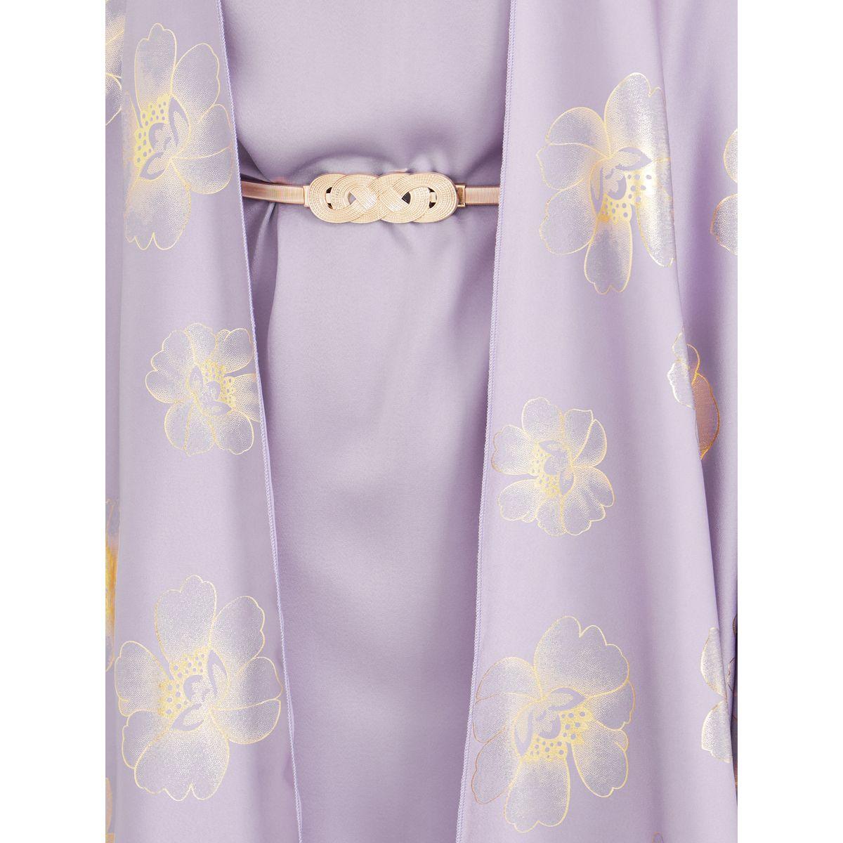 Styli Satin Foil Print Abaya and Cowl Neck Dress with Belt Set-women-arabicclothing-abayas-image-4
