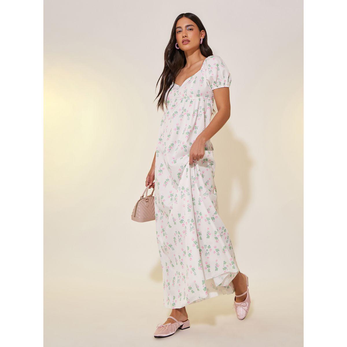 فستان طويل مطبع بالكامل بزهور مع أكمام منفوخة-women-clothing-dresses-image-1