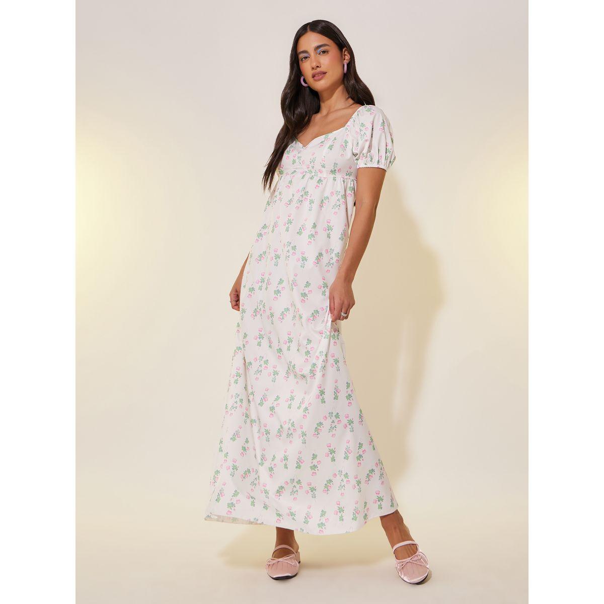 فستان طويل مطبع بالكامل بزهور مع أكمام منفوخة-women-clothing-dresses-image-2