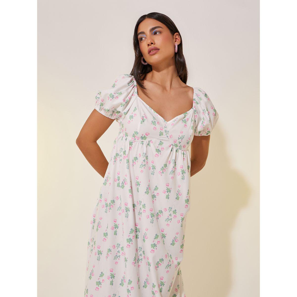 فستان طويل مطبع بالكامل بزهور مع أكمام منفوخة-women-clothing-dresses-image-3