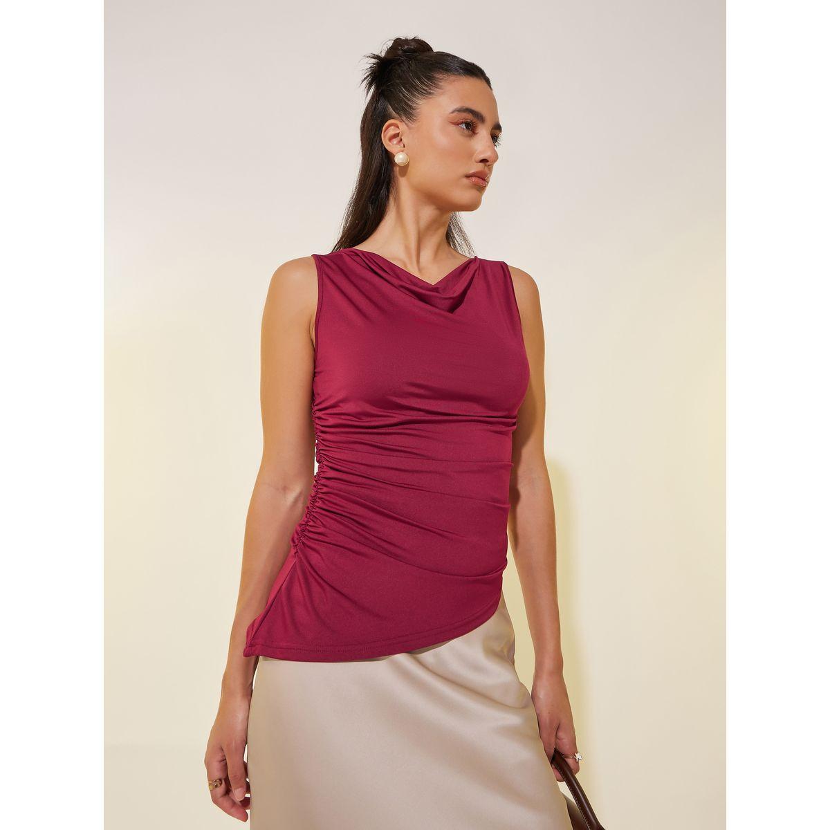 Styli Solid Sleeveless Top with Ruched Detail-women-clothing-shirtsandblouses-blouses-image-3
