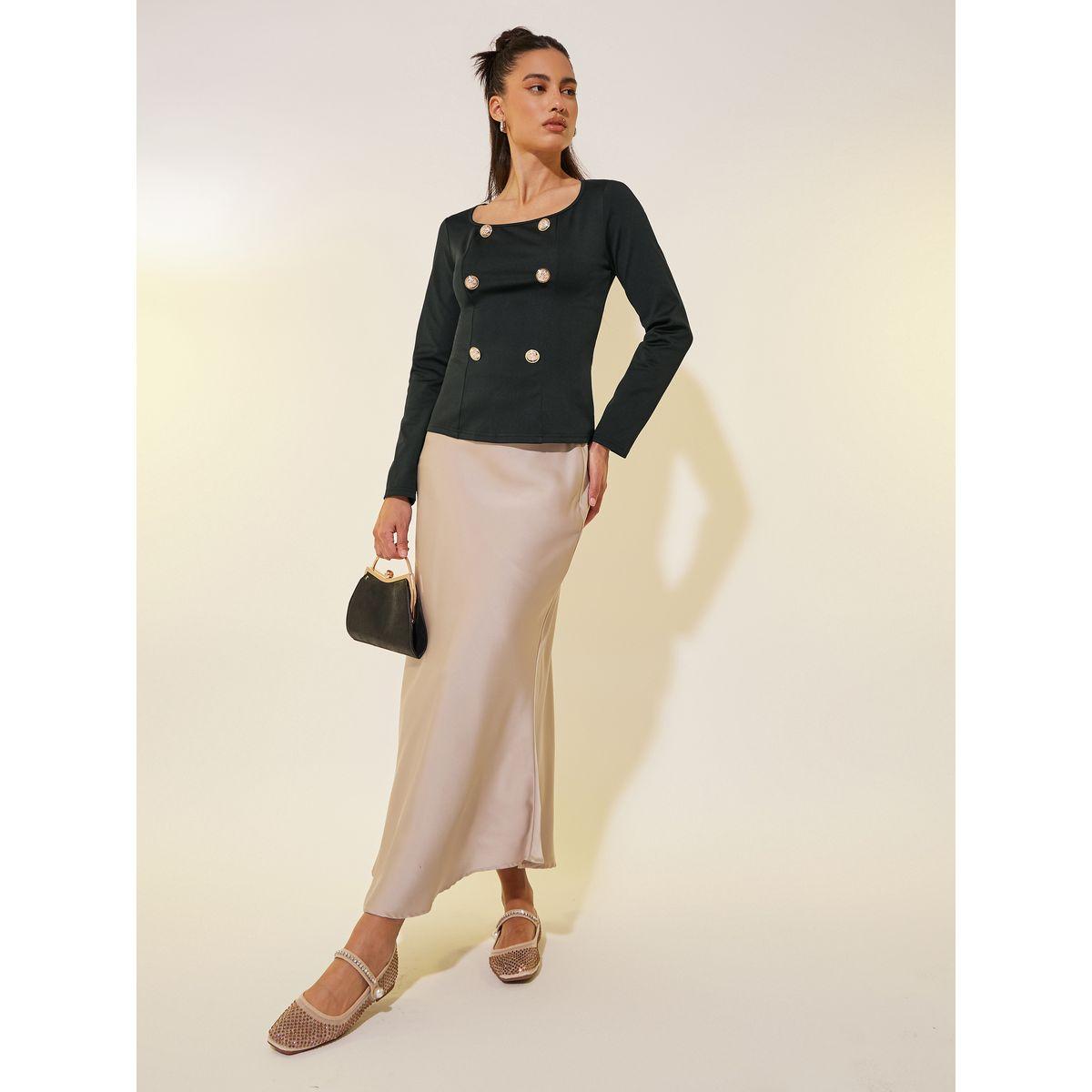 Styli Solid Square Neck Button Detail Knit Top-women-clothing-tshirts-image-1