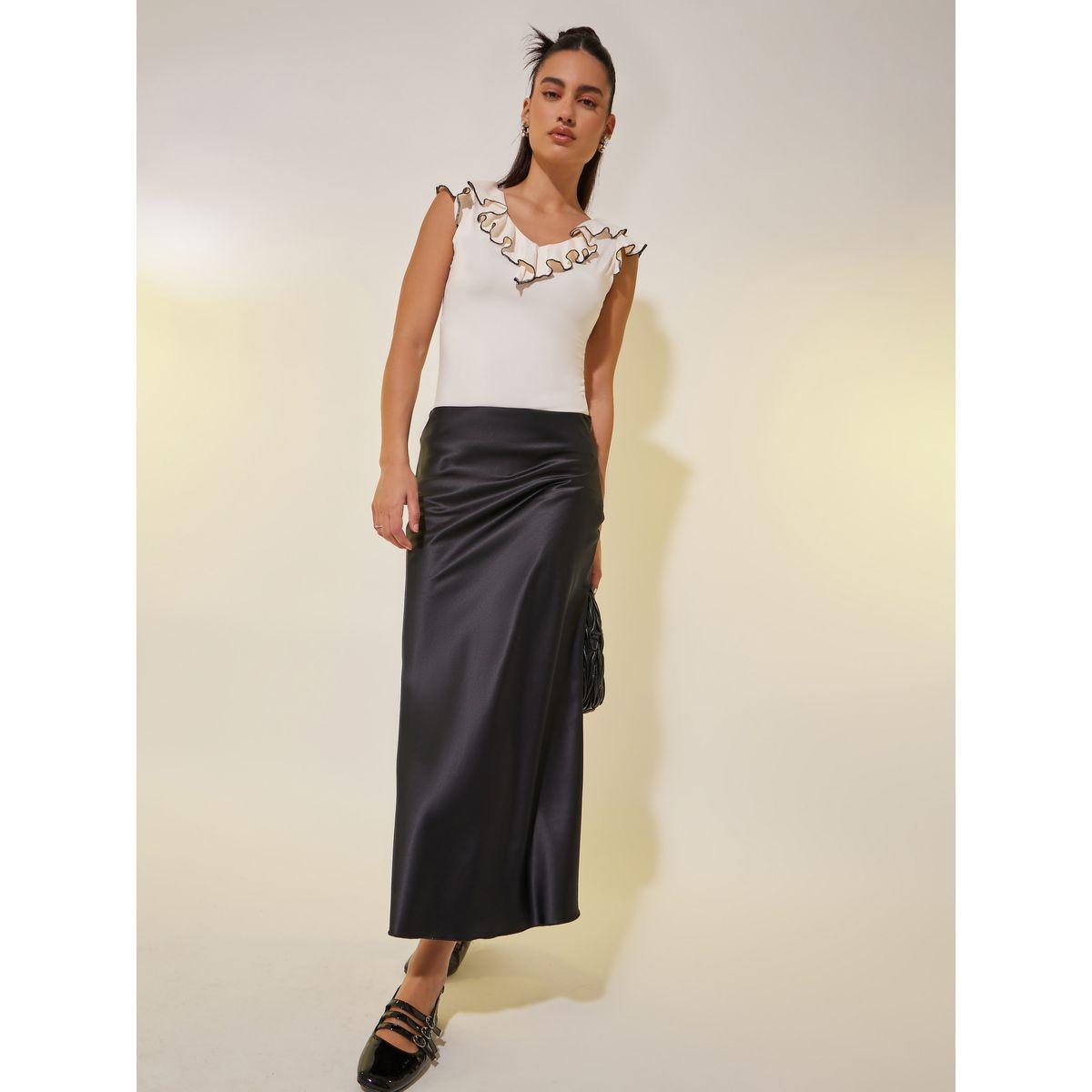 Styli Solid V-Neck with Contrast Ruffles Knit Top-women-clothing-tshirts-image-2