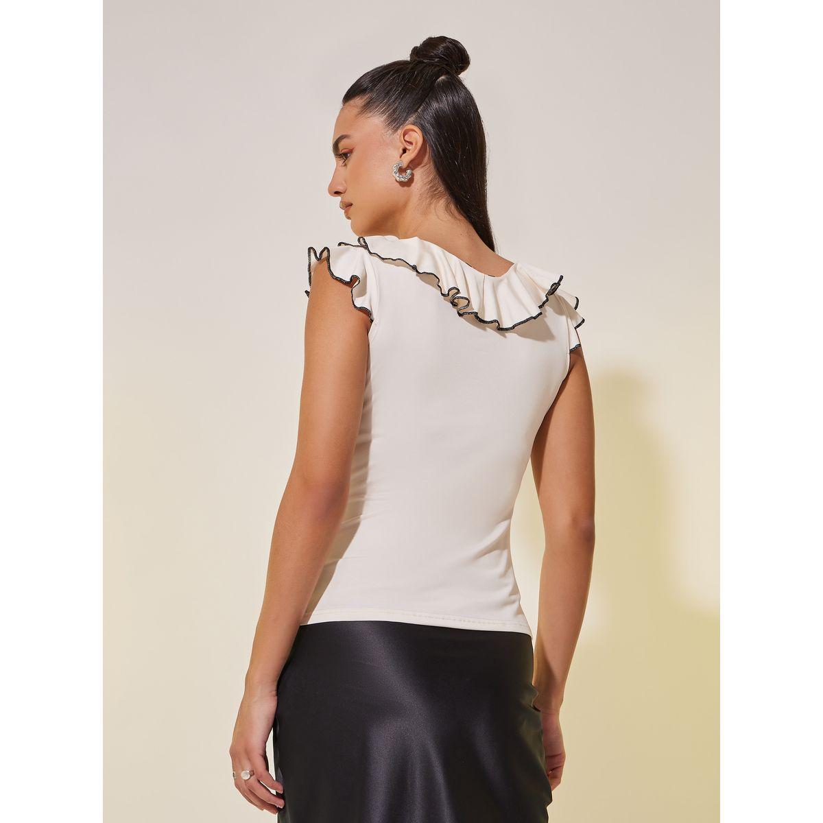 بلوزة سادة محبوكة مع تفاصيل كشكش-women-clothing-tshirts-image-5