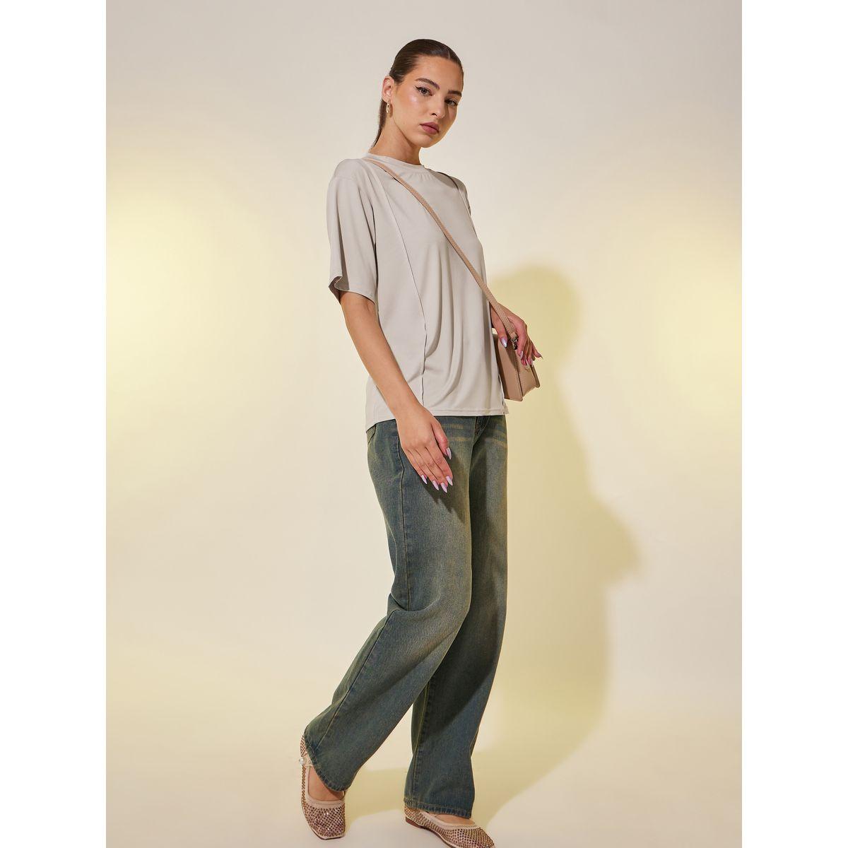 Styli Plain Round Neck Oversized T-Shirt with Pintuck-women-clothing-tshirts-image-2