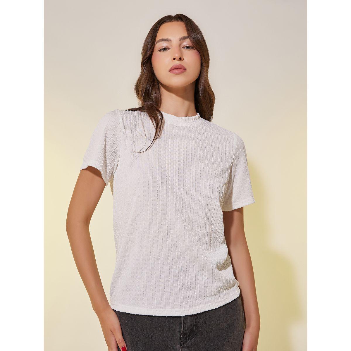 Styli Textured Round Neck Regular Fit T-Shirt-women-clothing-tshirts-image-1