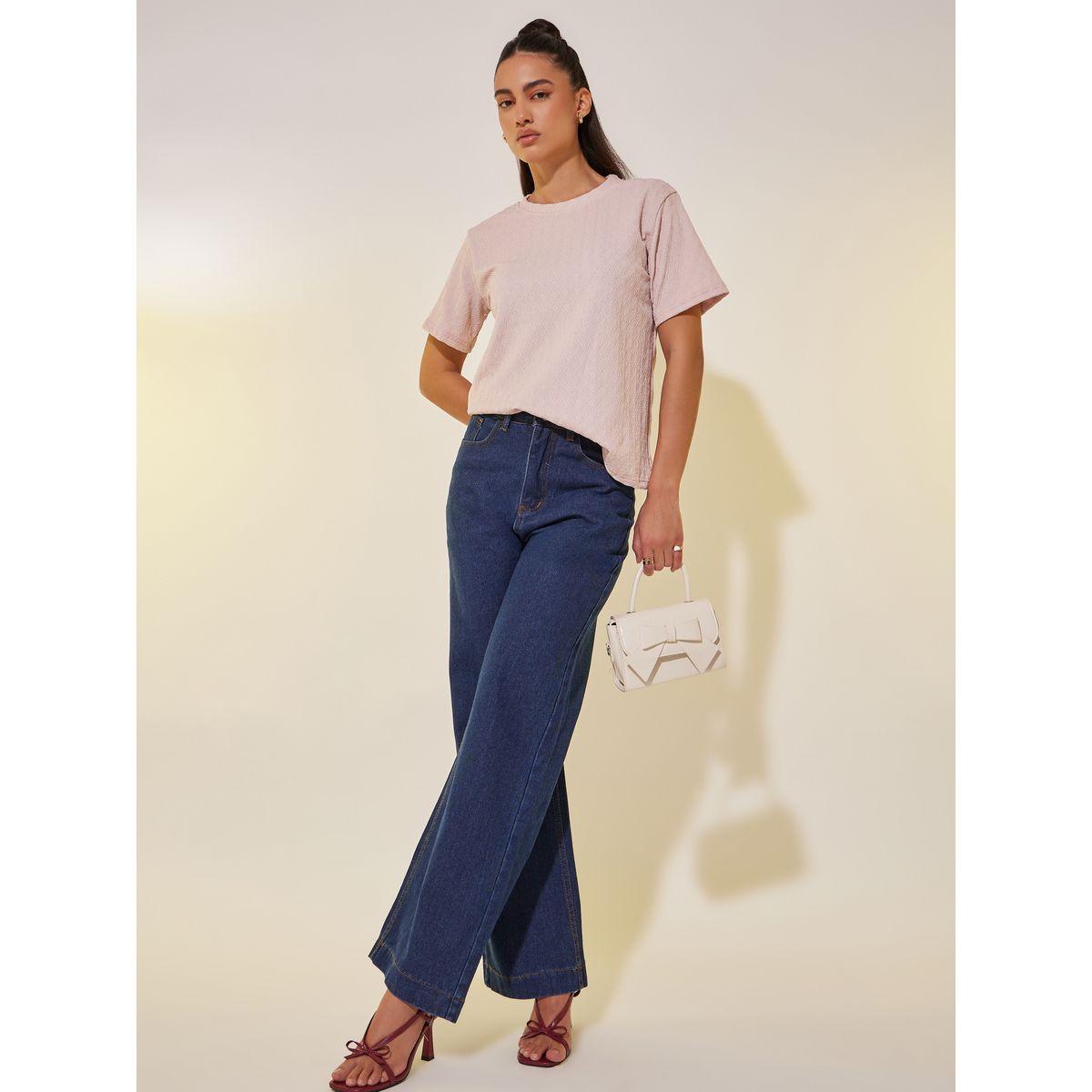 Styli Textured Round Neck Regular Fit T-Shirt-women-clothing-tshirts-image-2