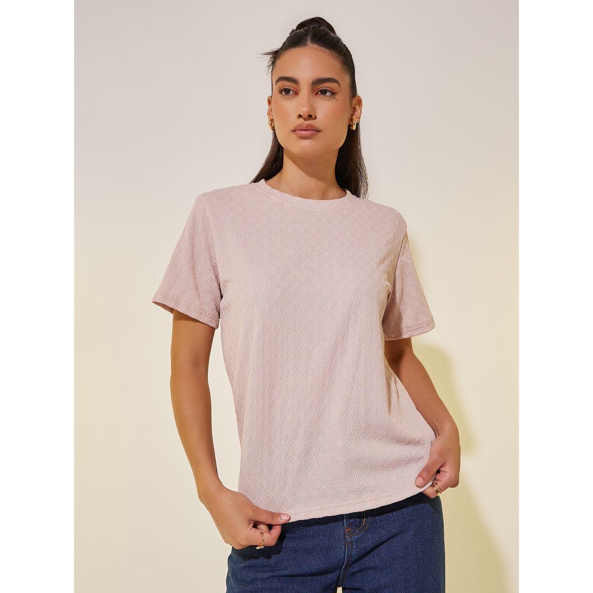 Styli Textured Round Neck Regular Fit T-Shirt-women-clothing-tshirts-image-3